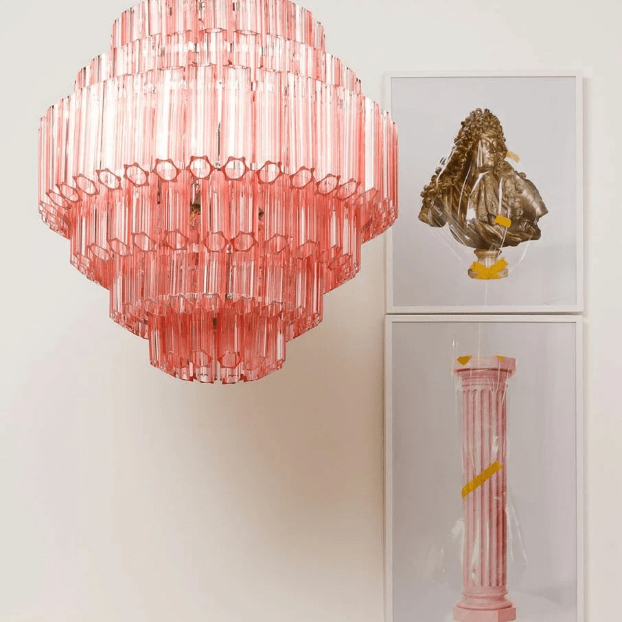 Aurora Chandelier Pink Glass Tube Layered Diamond - Neutralighting