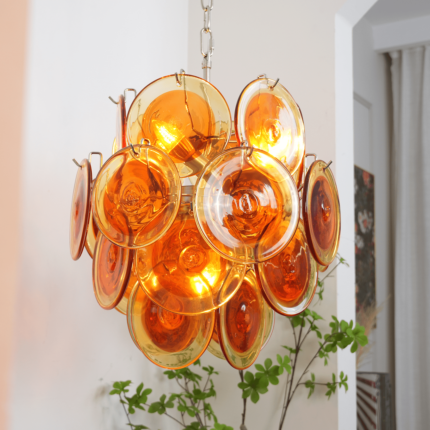 Aurora Chandelier Orange Murano Glass Disc Layered