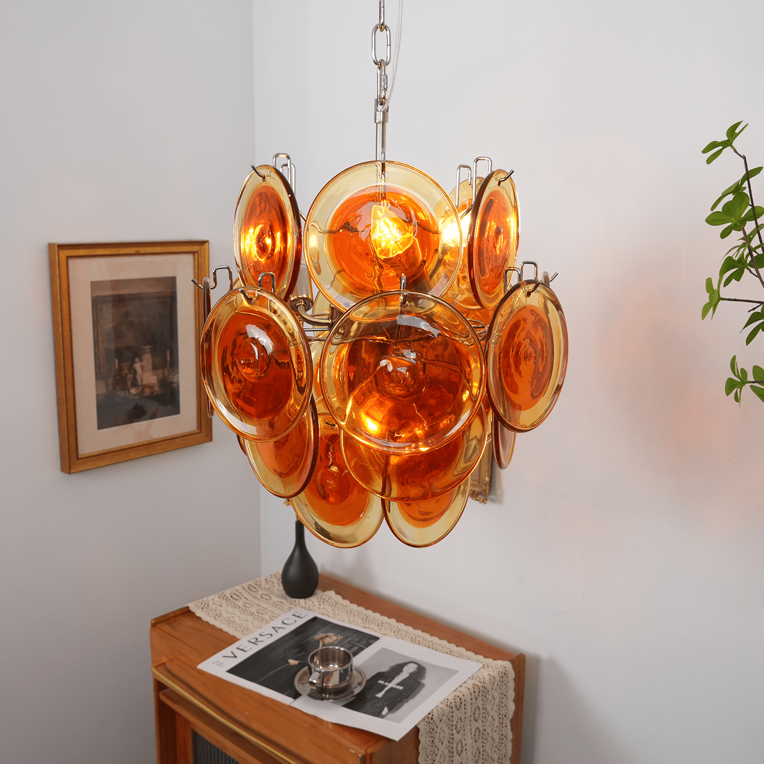 Aurora Chandelier Orange Murano Glass Disc Layered
