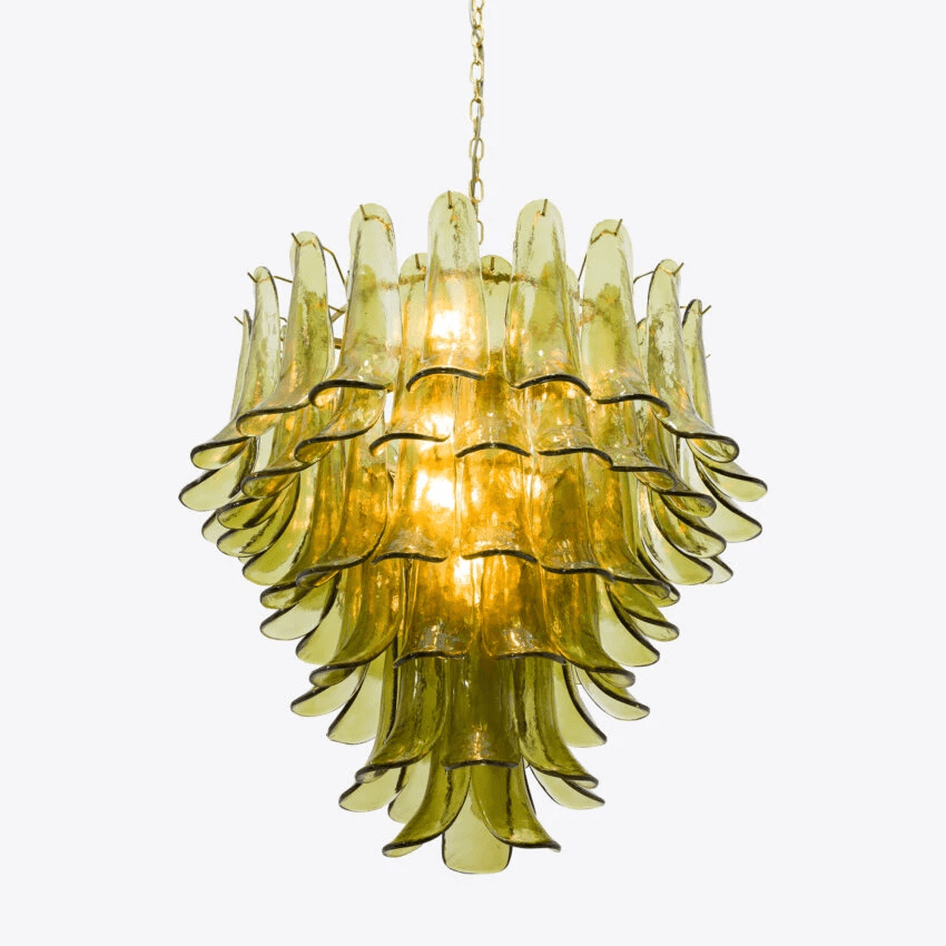 Aurora Chandelier Green Petal Glass Layered Natural - Neutralighting