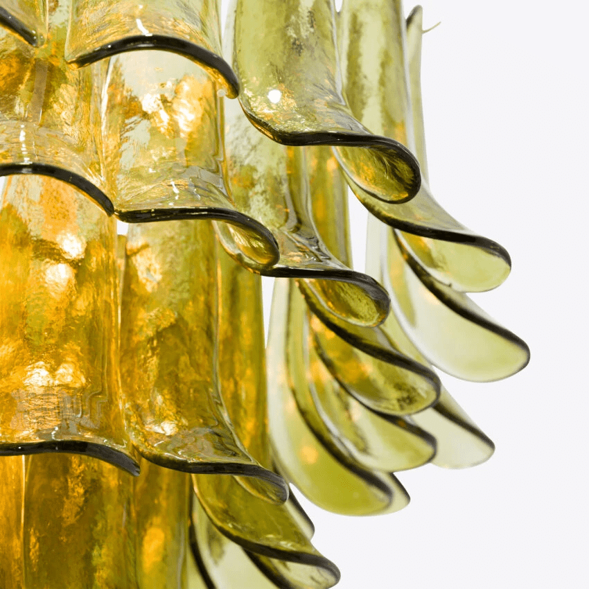 Aurora Chandelier Green Petal Glass Layered Natural - Neutralighting