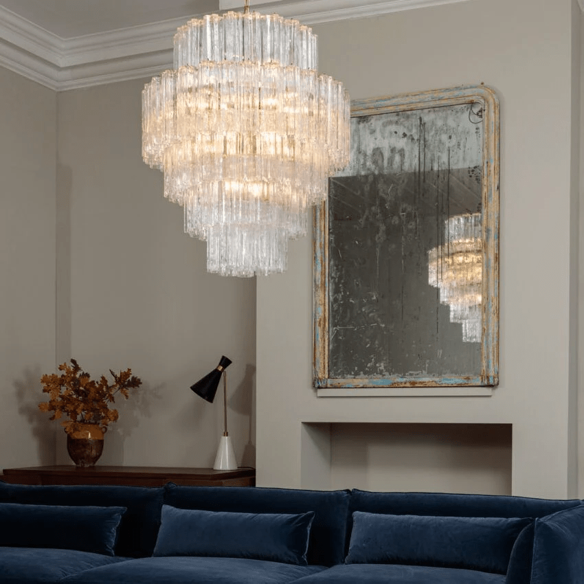 Aurora Chandelier Pink Prism Glass Layered Elegant - Neutralighting