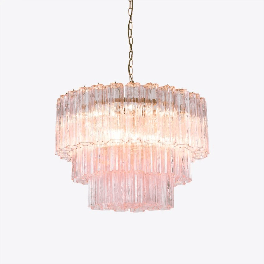 Aurora Chandelier Five Tier Fluted Glass Tube Mid Century - Neutralighting