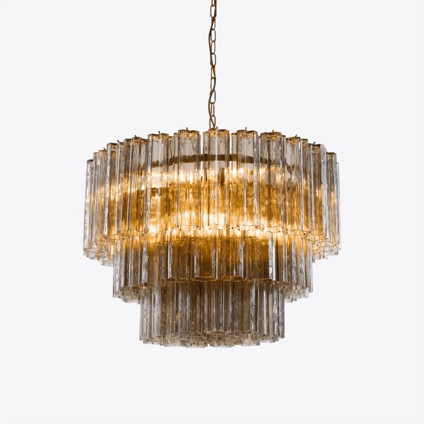 Aurora Chandelier Five Tier Fluted Glass Tube Mid Century - Neutralighting