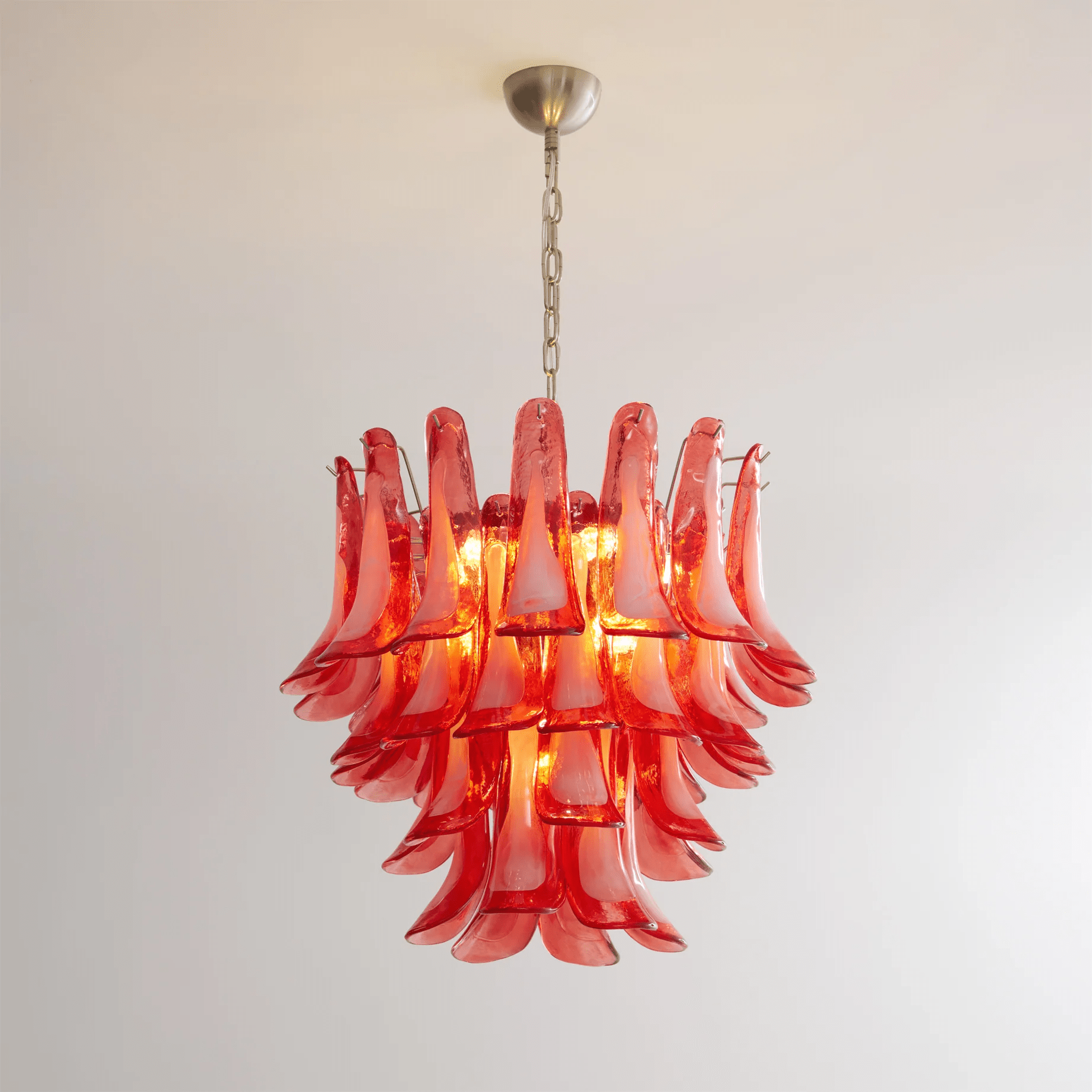 Aurora Chandelier Crimson Murano Glass Petals Layered Vintage