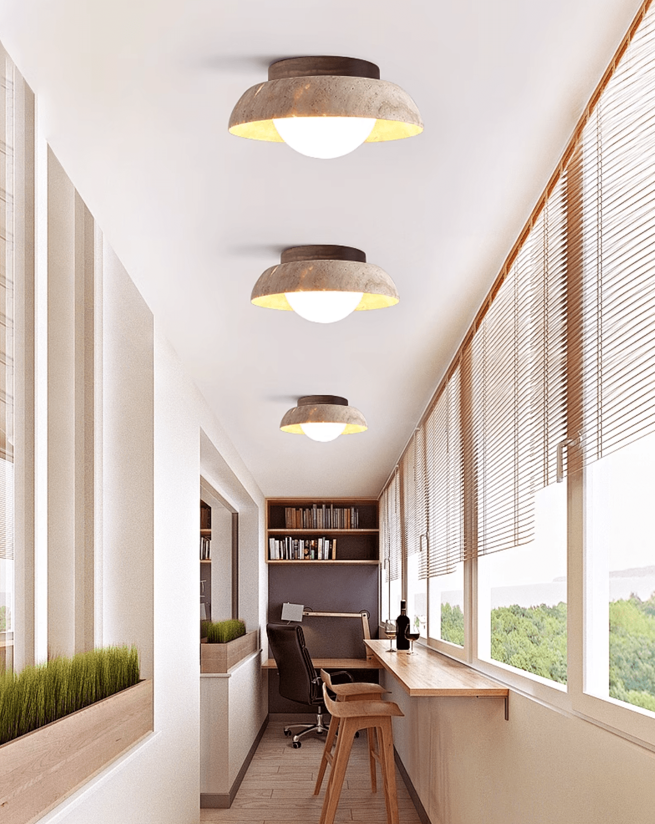 Ashaionis Disc-Dome Travertine Ceiling Light - Neutralighting