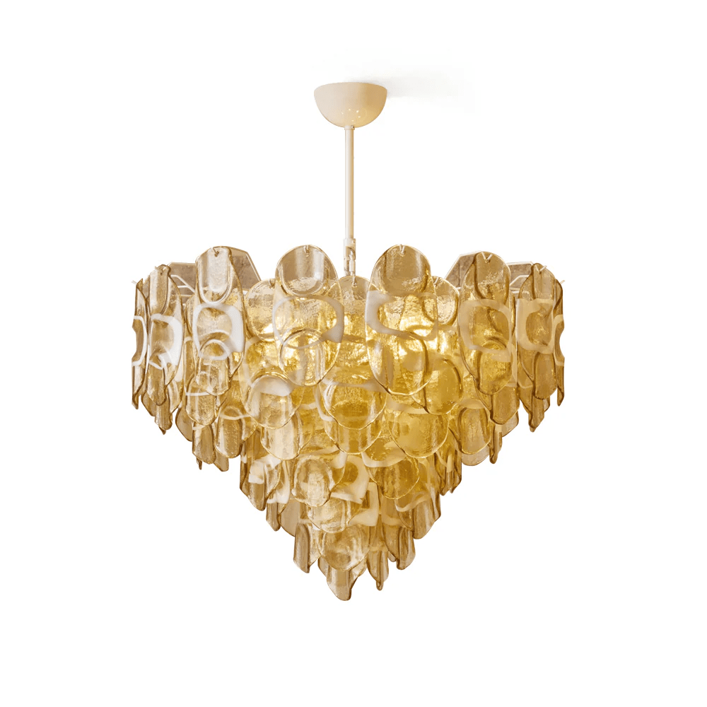 Aurora Chandelier Amber Murano Glass Oval Drops Layered