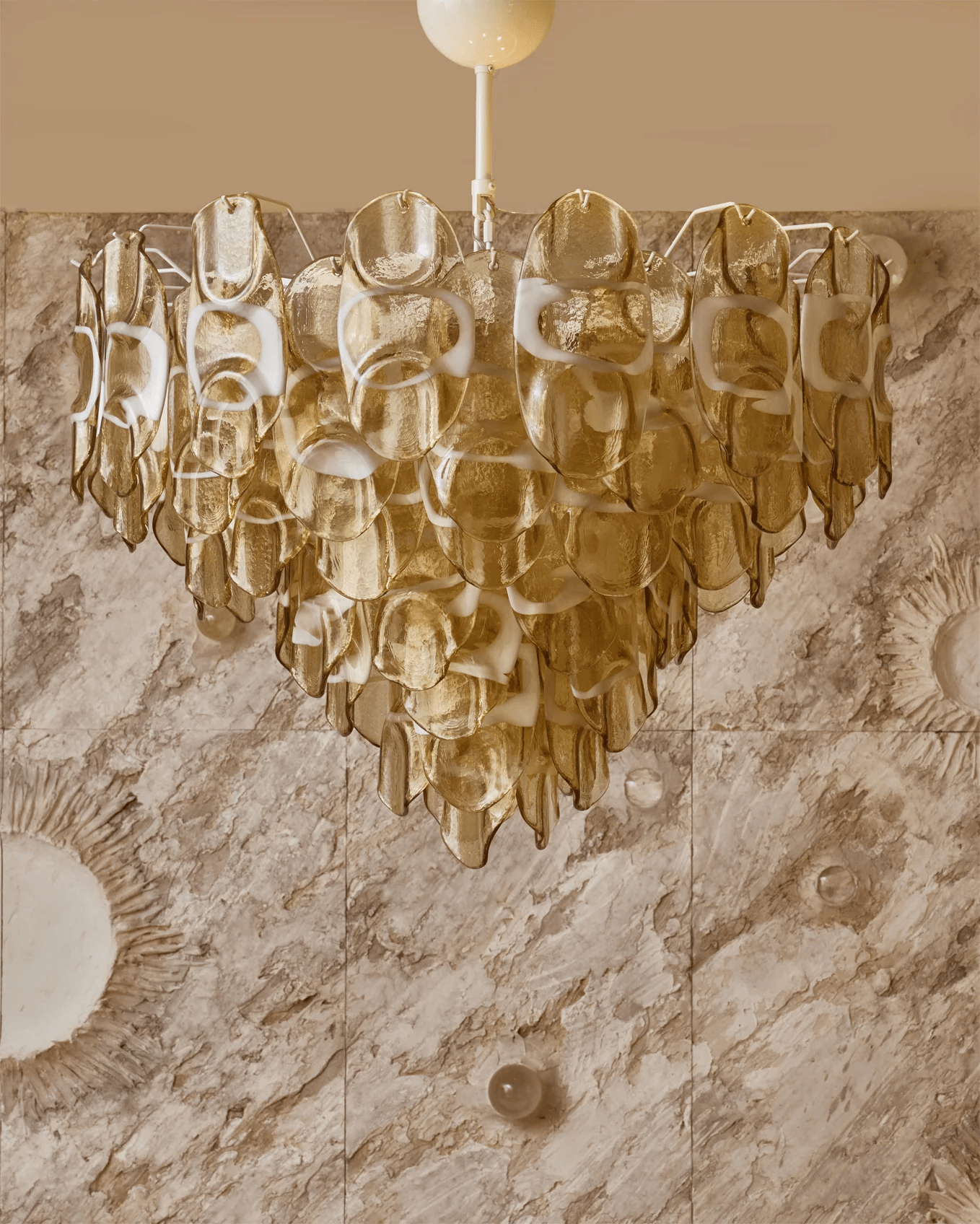 Aurora Chandelier Amber Murano Glass Oval Drops Layered