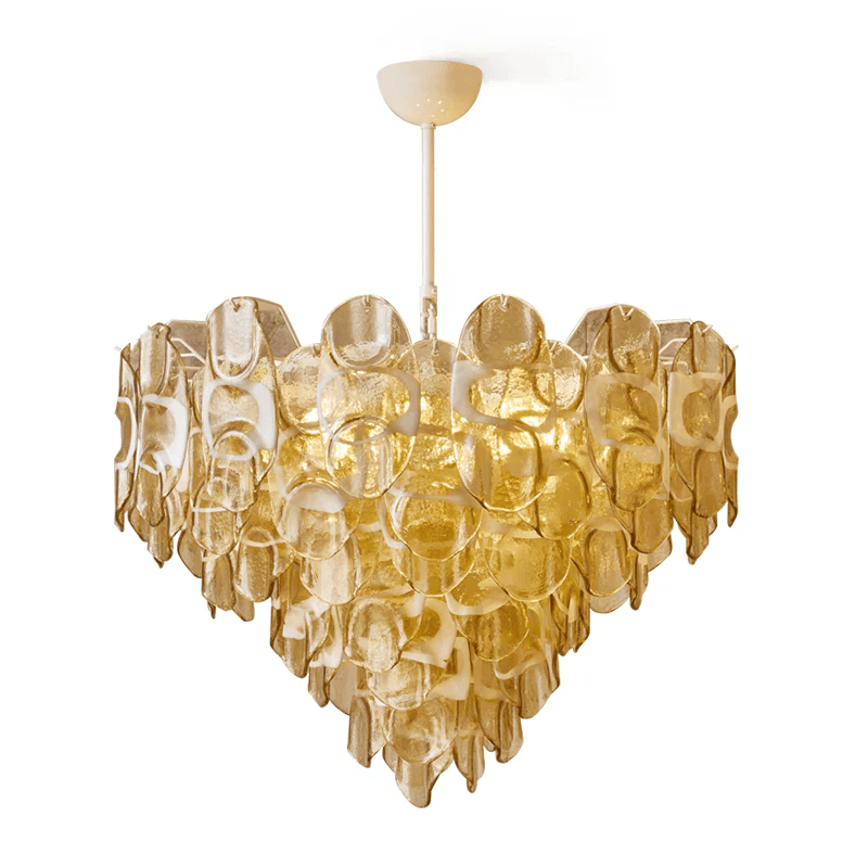 Aurora Chandelier Amber Murano Glass Oval Drops Layered