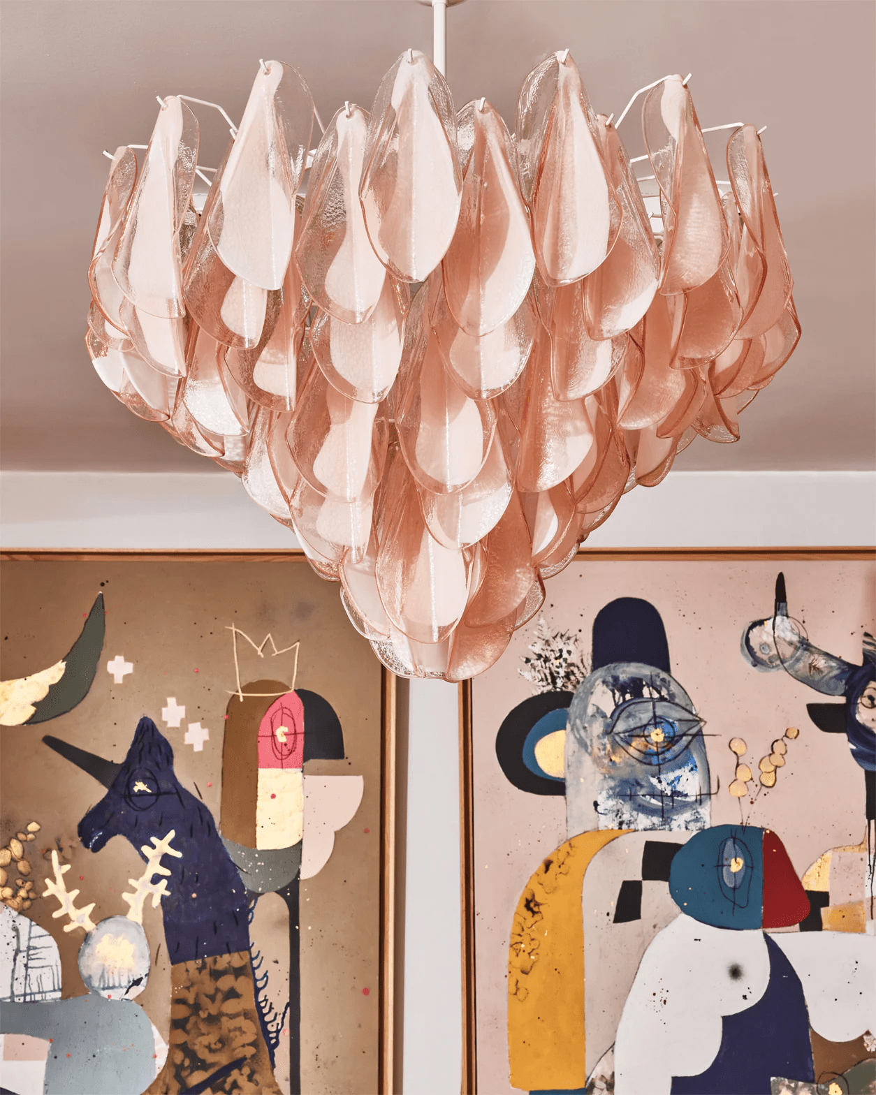 Aurora Chandelier Amber Murano Glass Oval Drops Layered