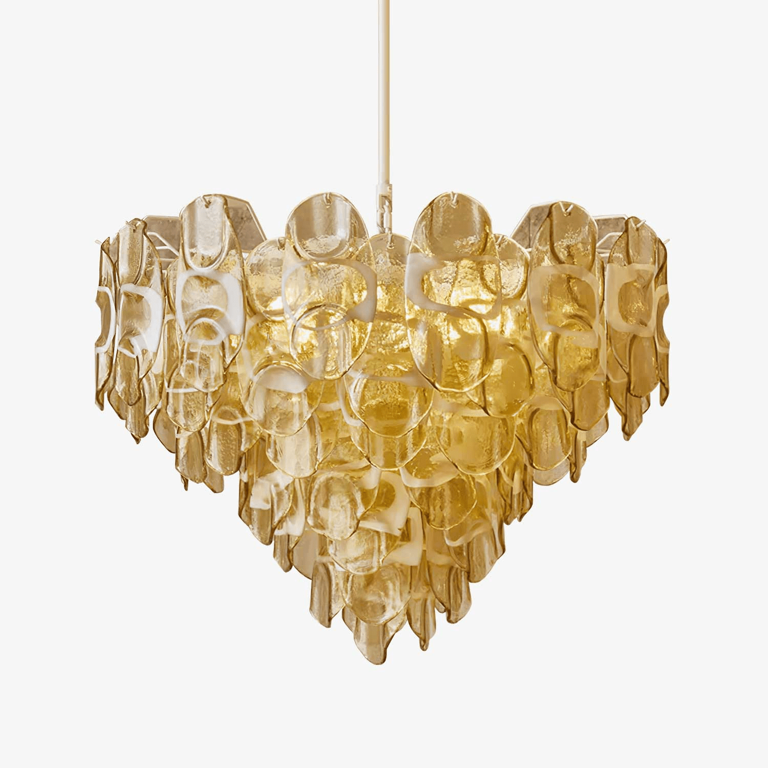 Aurora Chandelier Amber Murano Glass Oval Drops Layered