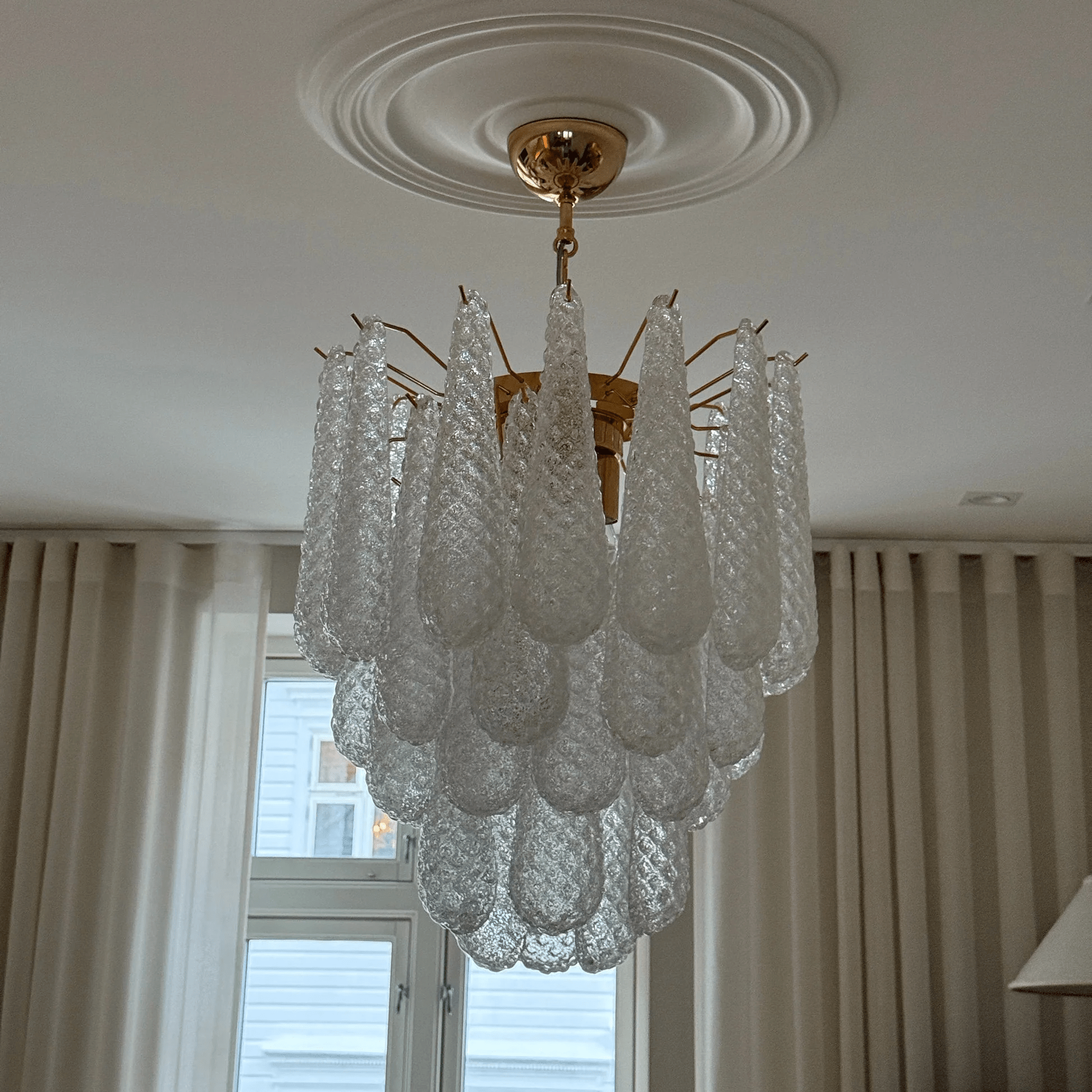 Aurora Chandelier Murano Glass Drops Frosted Teardrop