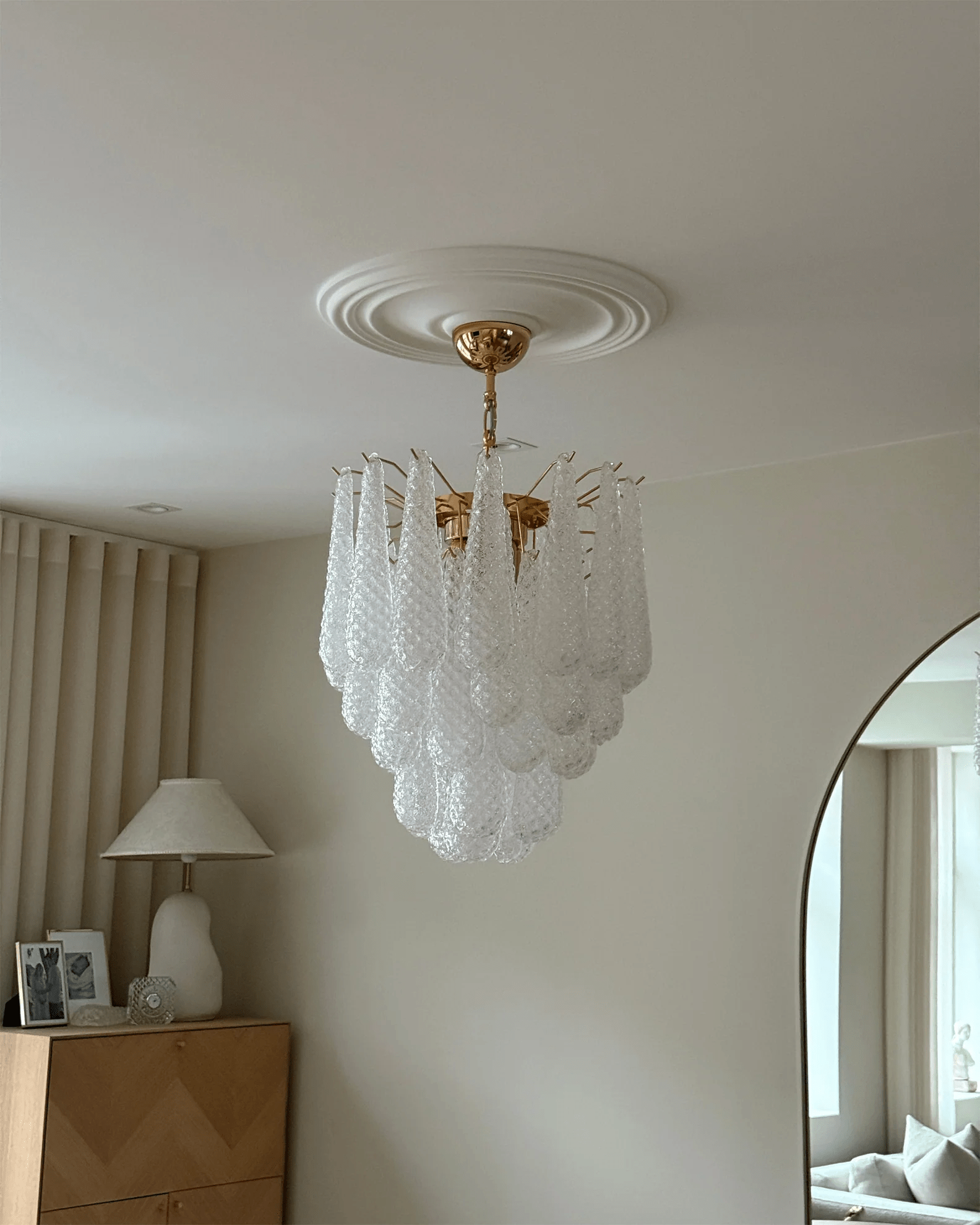 Aurora Chandelier Murano Glass Drops Frosted Teardrop