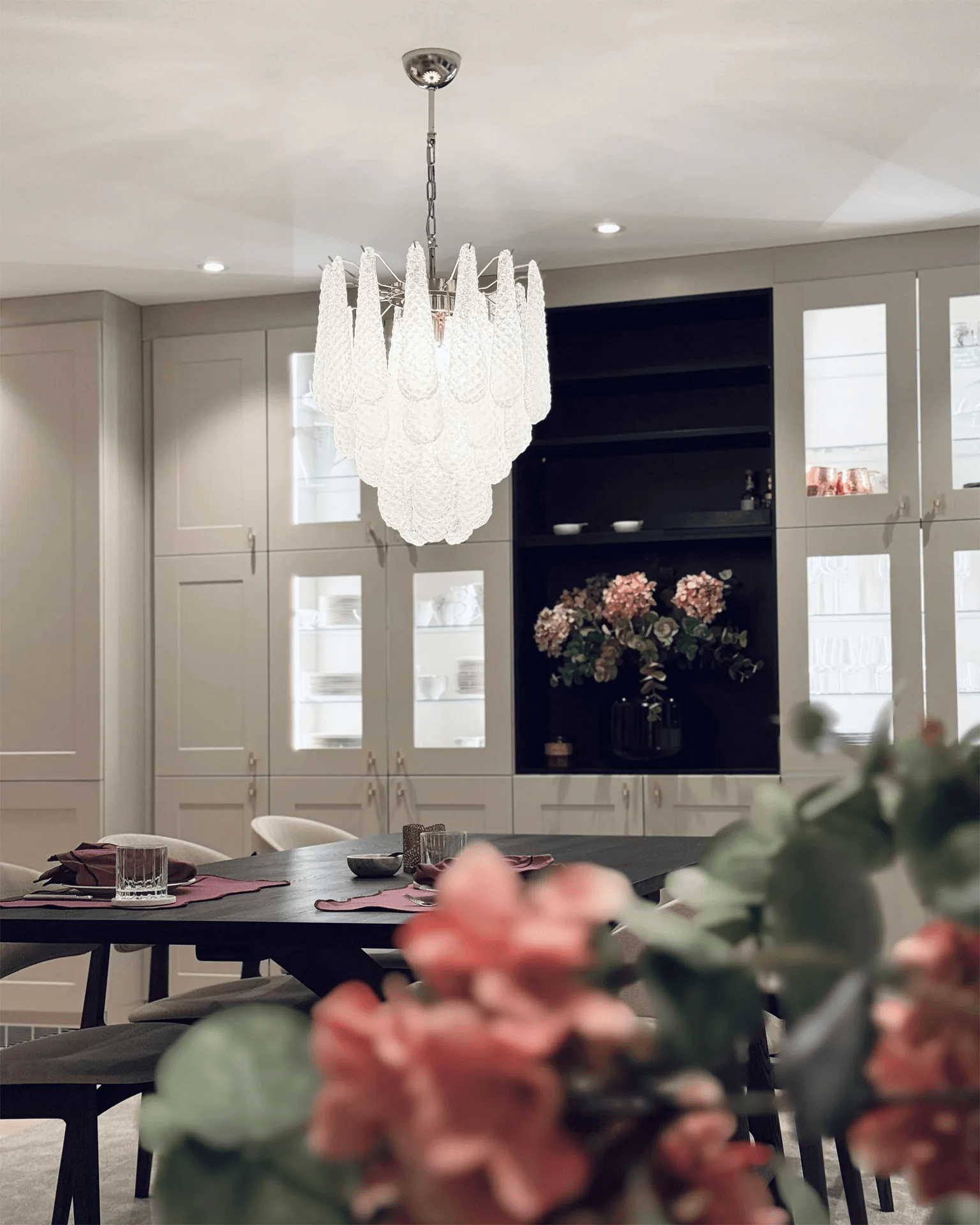 Aurora Chandelier Murano Glass Drops Frosted Teardrop