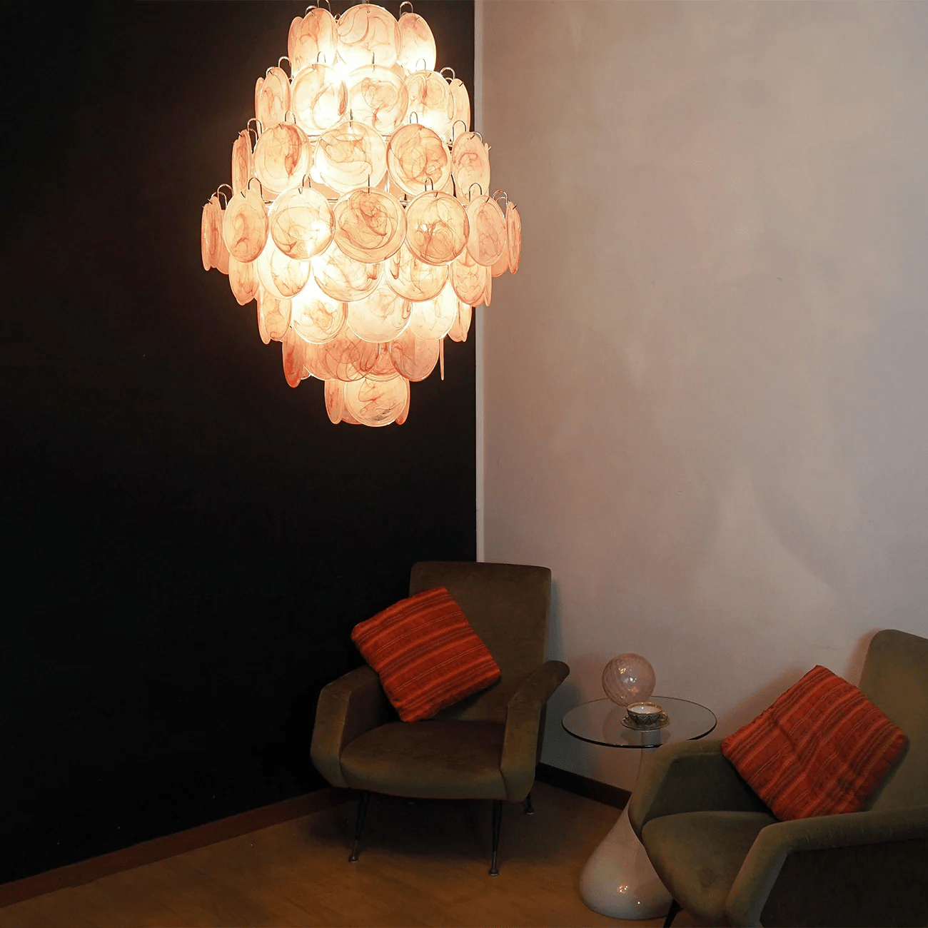 Aurora Chandelier Pink Murano Glass Handblown Discs