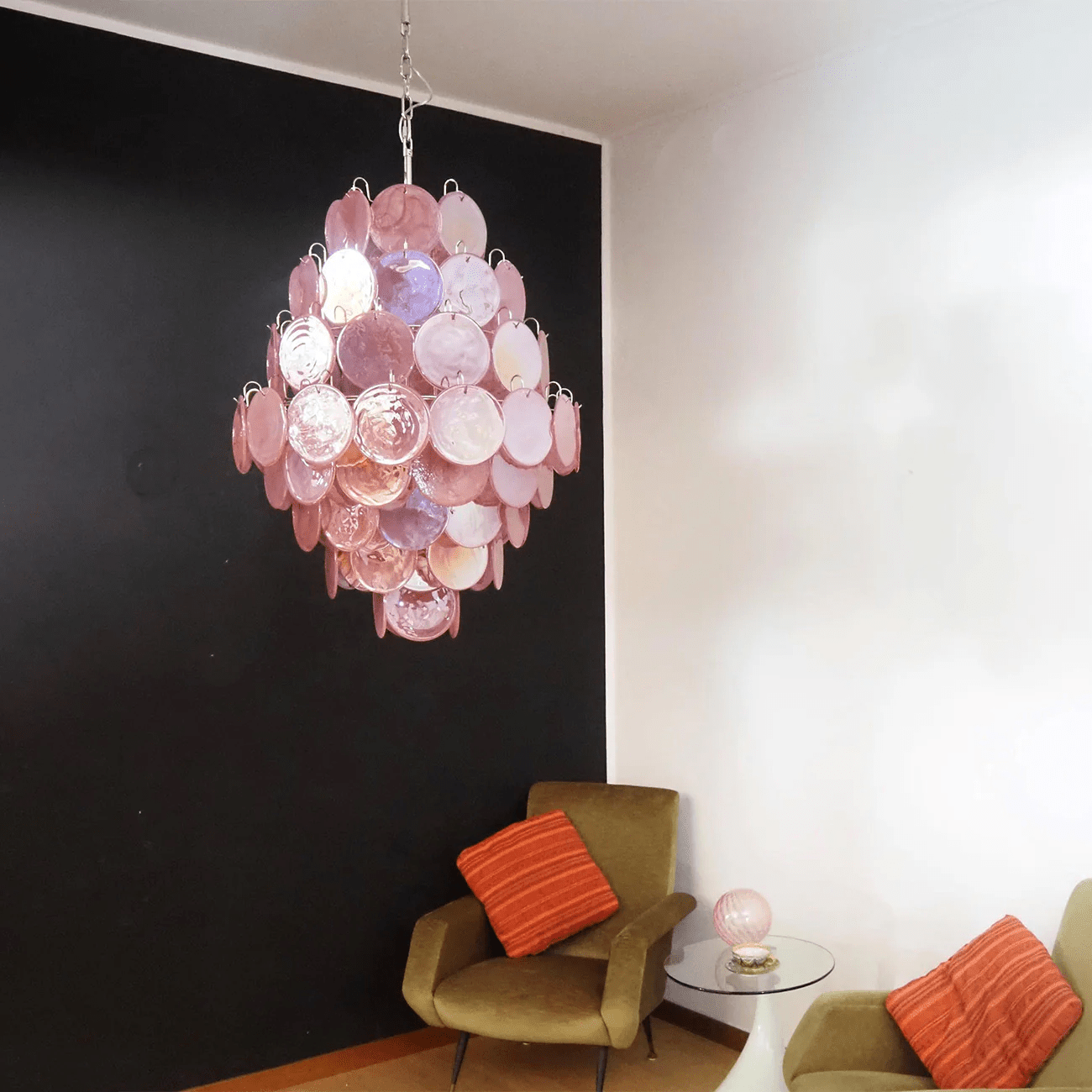Aurora Chandelier Pink Murano Glass Handblown Discs