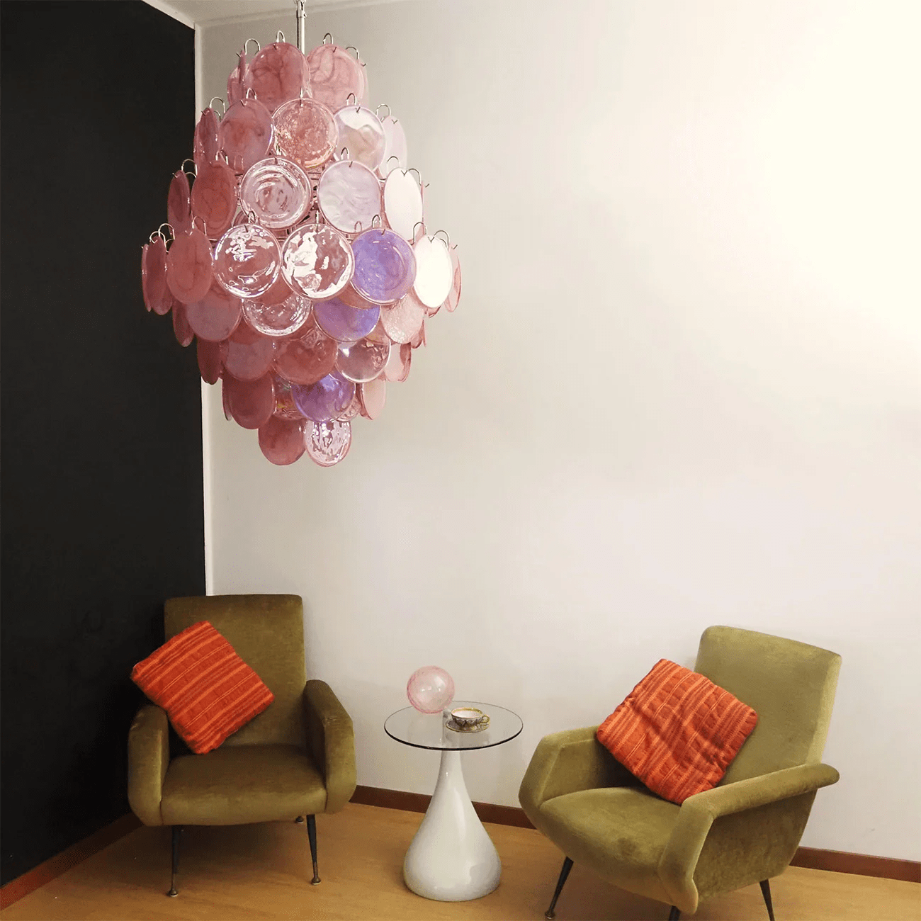 Aurora Chandelier Pink Murano Glass Handblown Discs