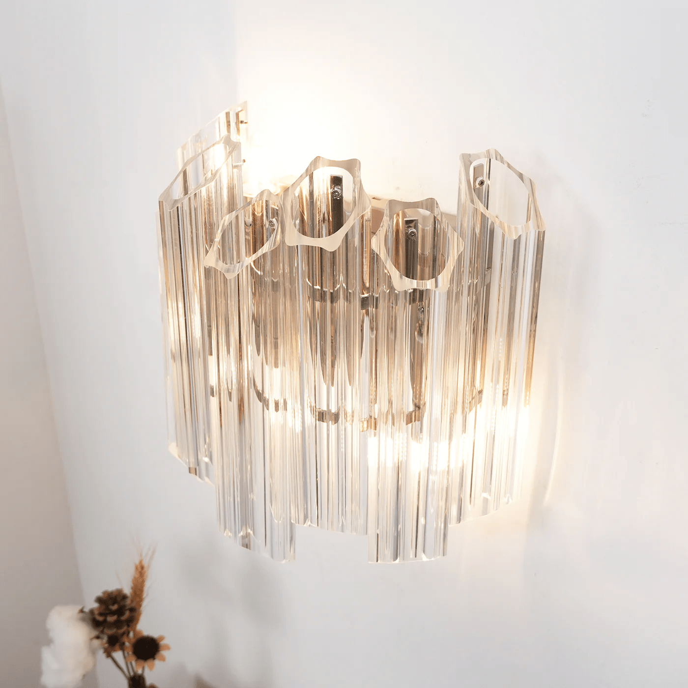 Aurora Wall Lamp Clear Murano Glass Tube Cascade