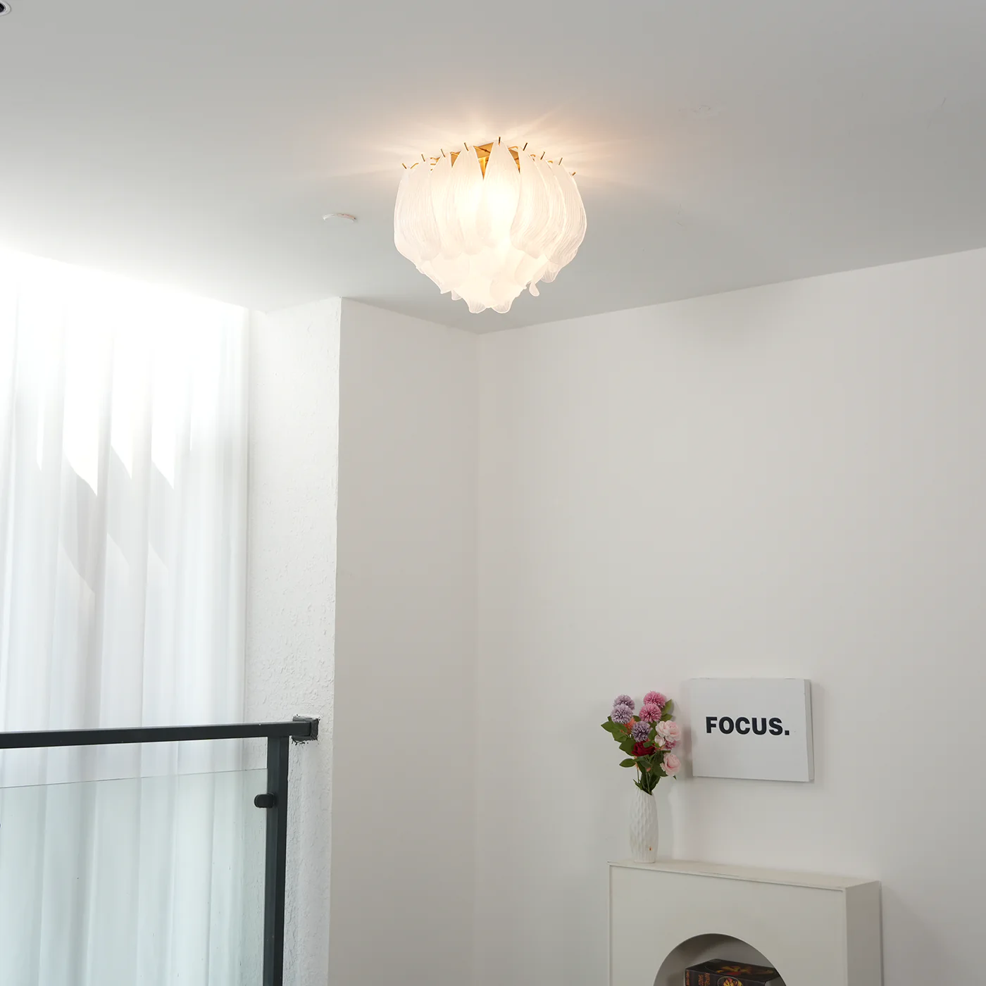 Aurora Ceiling Lamp Murano Petal Hand-Blown Glass Flushmount