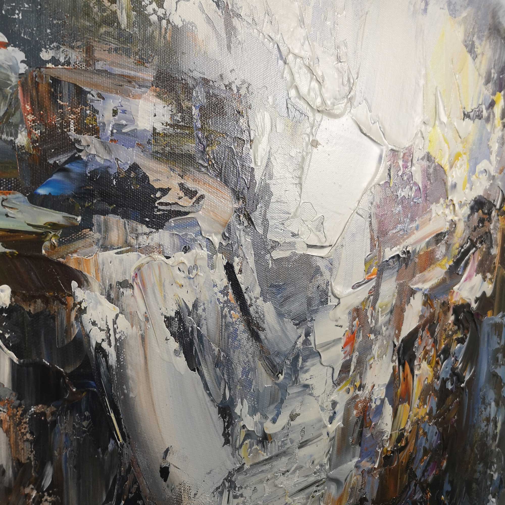 Blue‑White‑Gold Mountain‑Landscape Abstract Heavy Impasto‑Texture Artwork