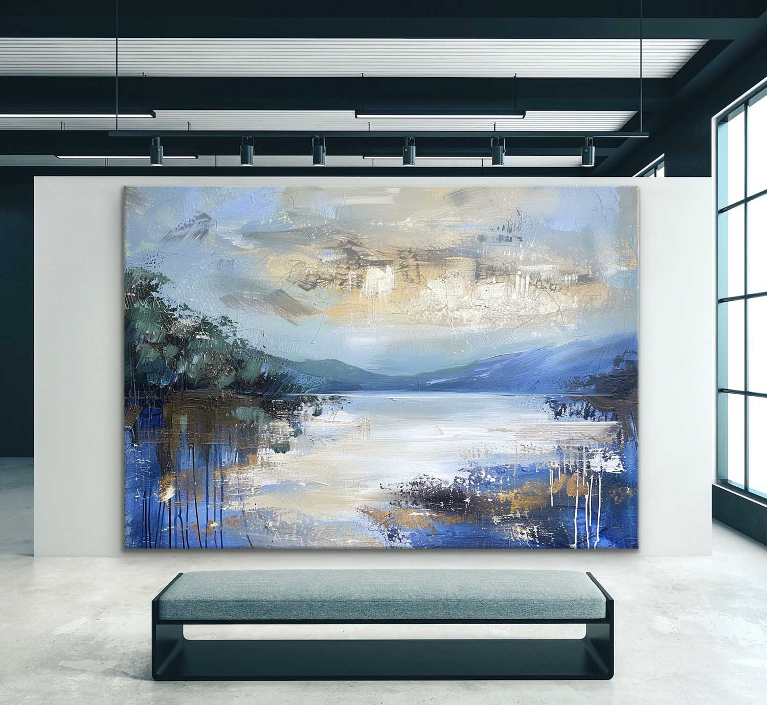 Blue Gold Abstract Painting