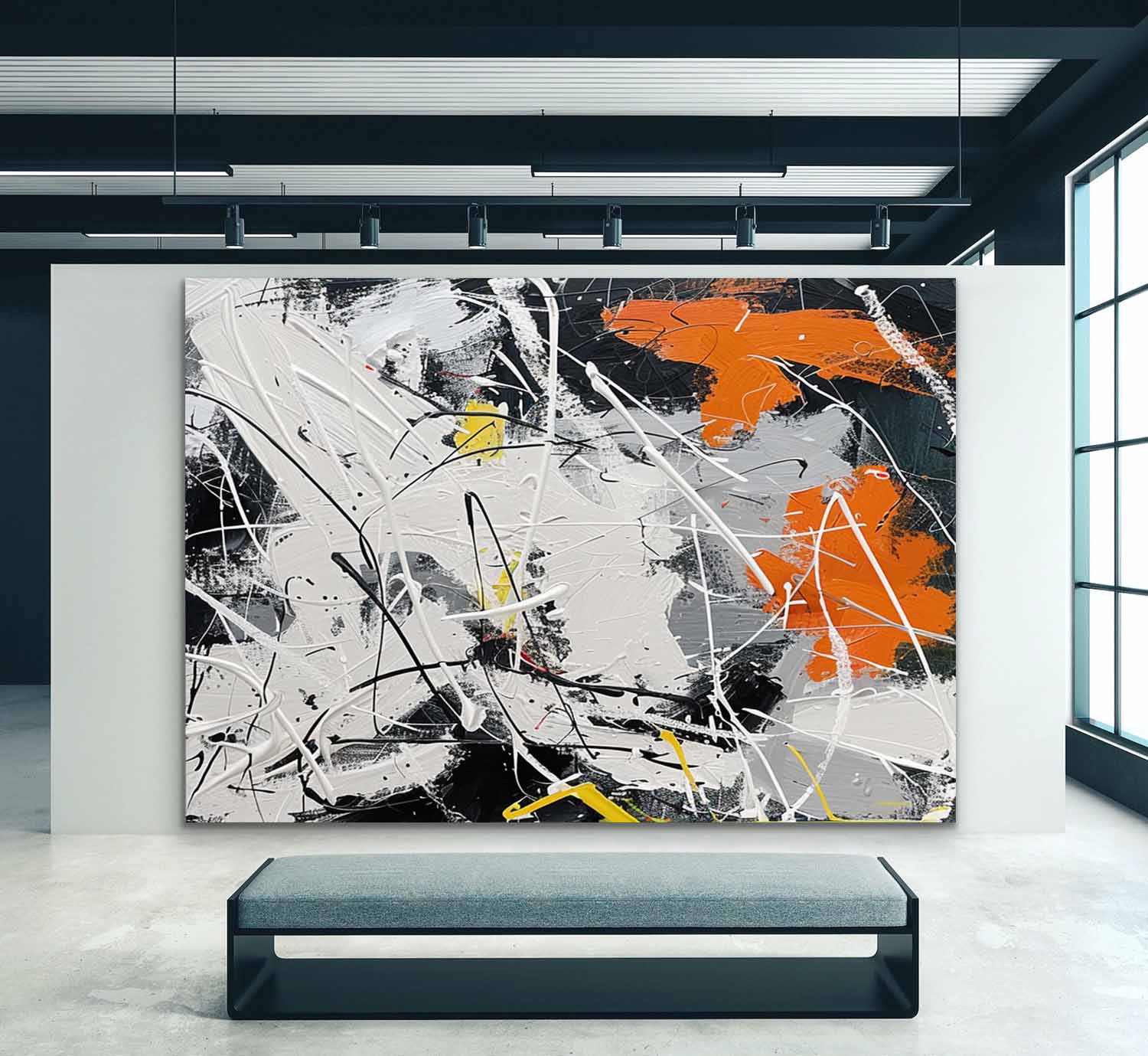 Wall Art Chaotic Abstract Dripping Lines Orange