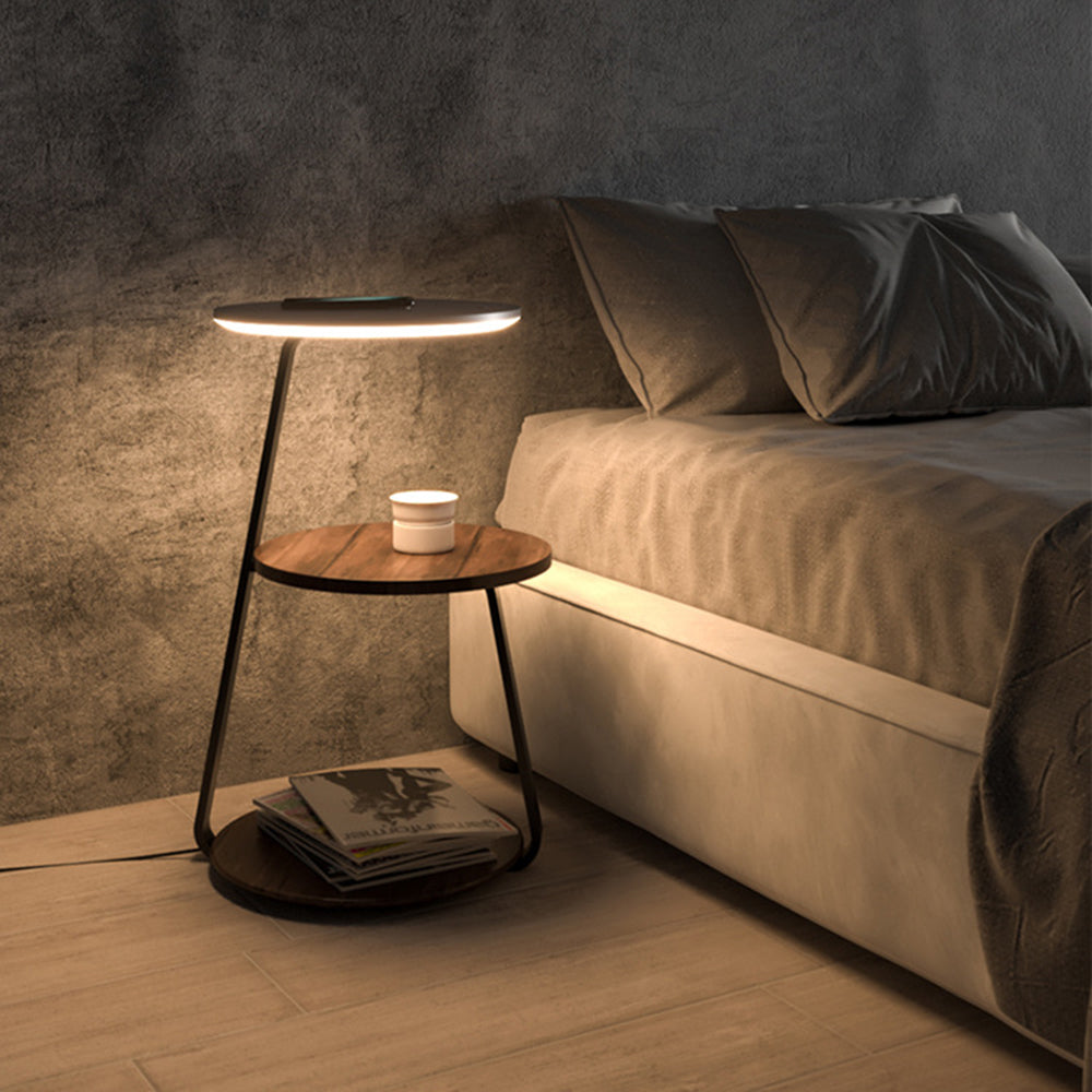 Muto Natural Round Wood Floor Lamp With Table Bedroom - Neutralighting