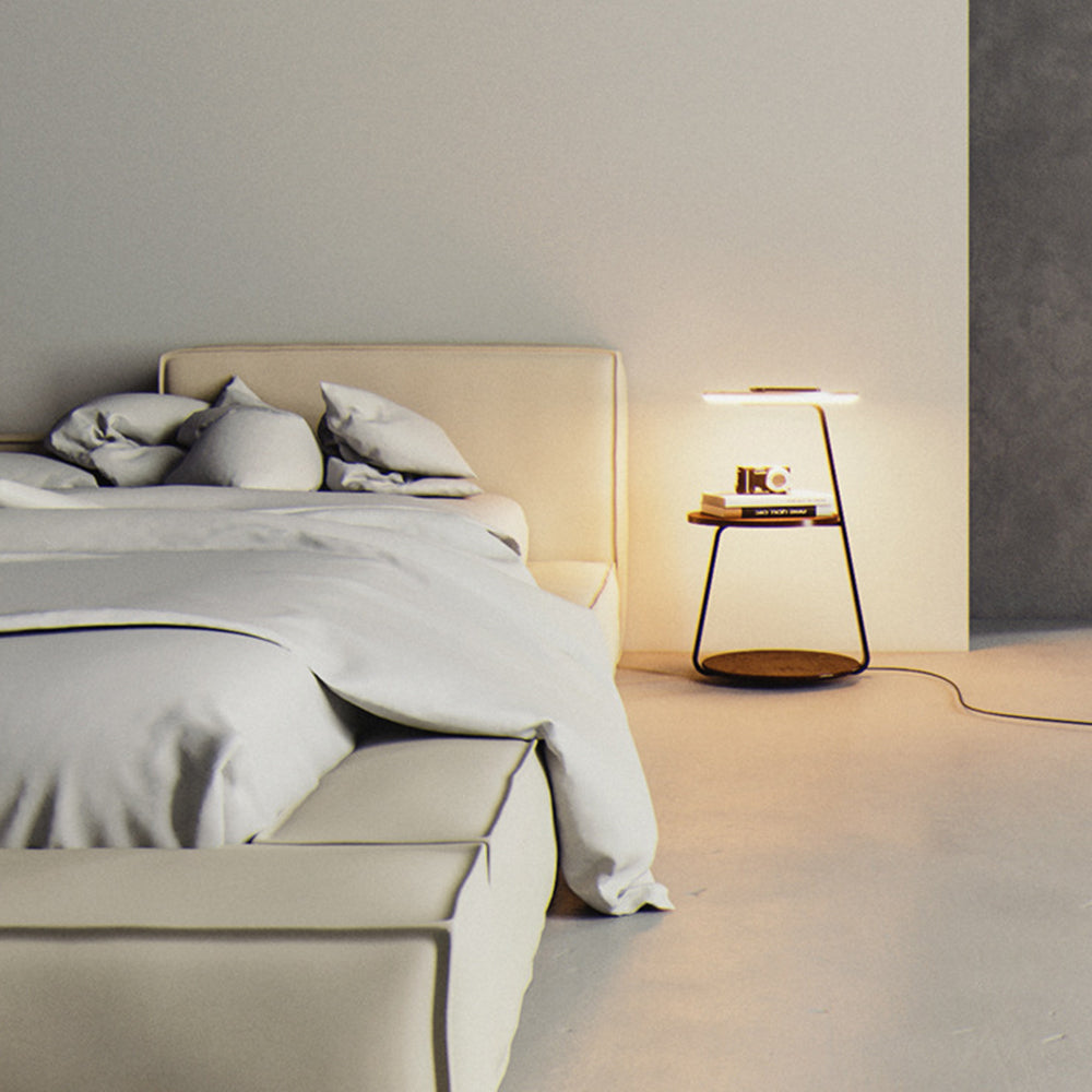 Muto Natural Round Wood Floor Lamp With Table Bedroom - Neutralighting