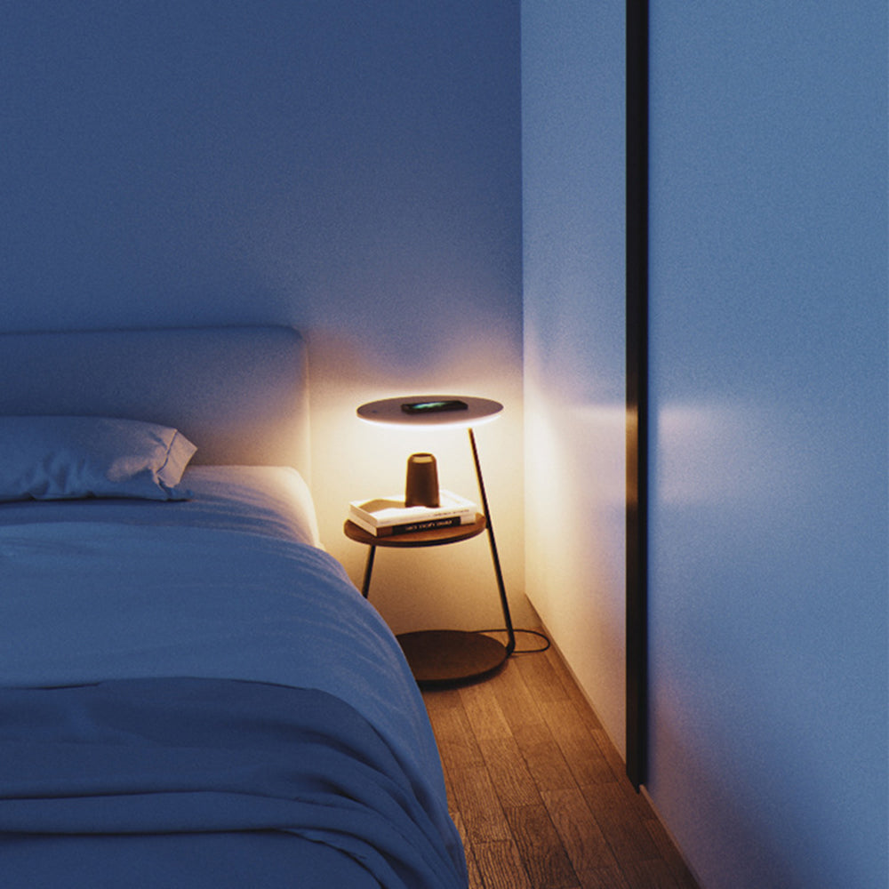 Muto Natural Round Wood Floor Lamp With Table Bedroom - Neutralighting