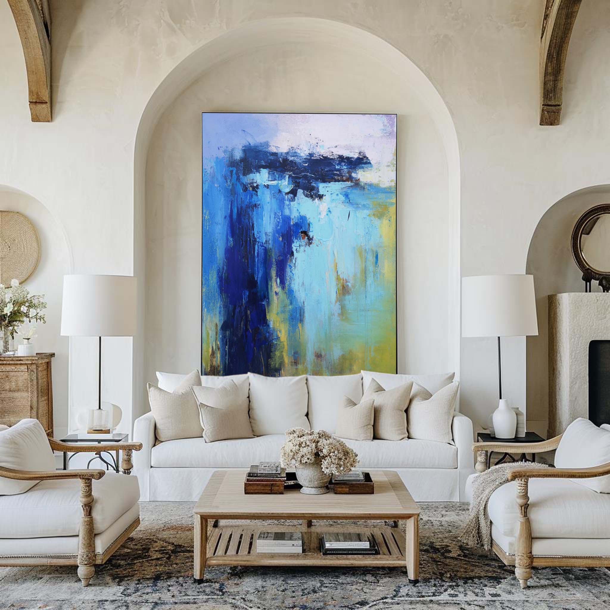 Blue‑Turquoise‑Yellow Coastal‑Seascape Abstract  Thick Impasto‑Texture Artwork