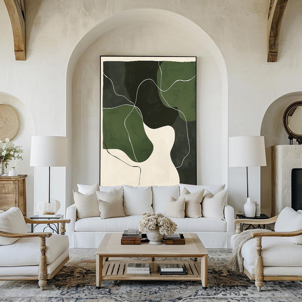 Olive Green Black Organic Painting