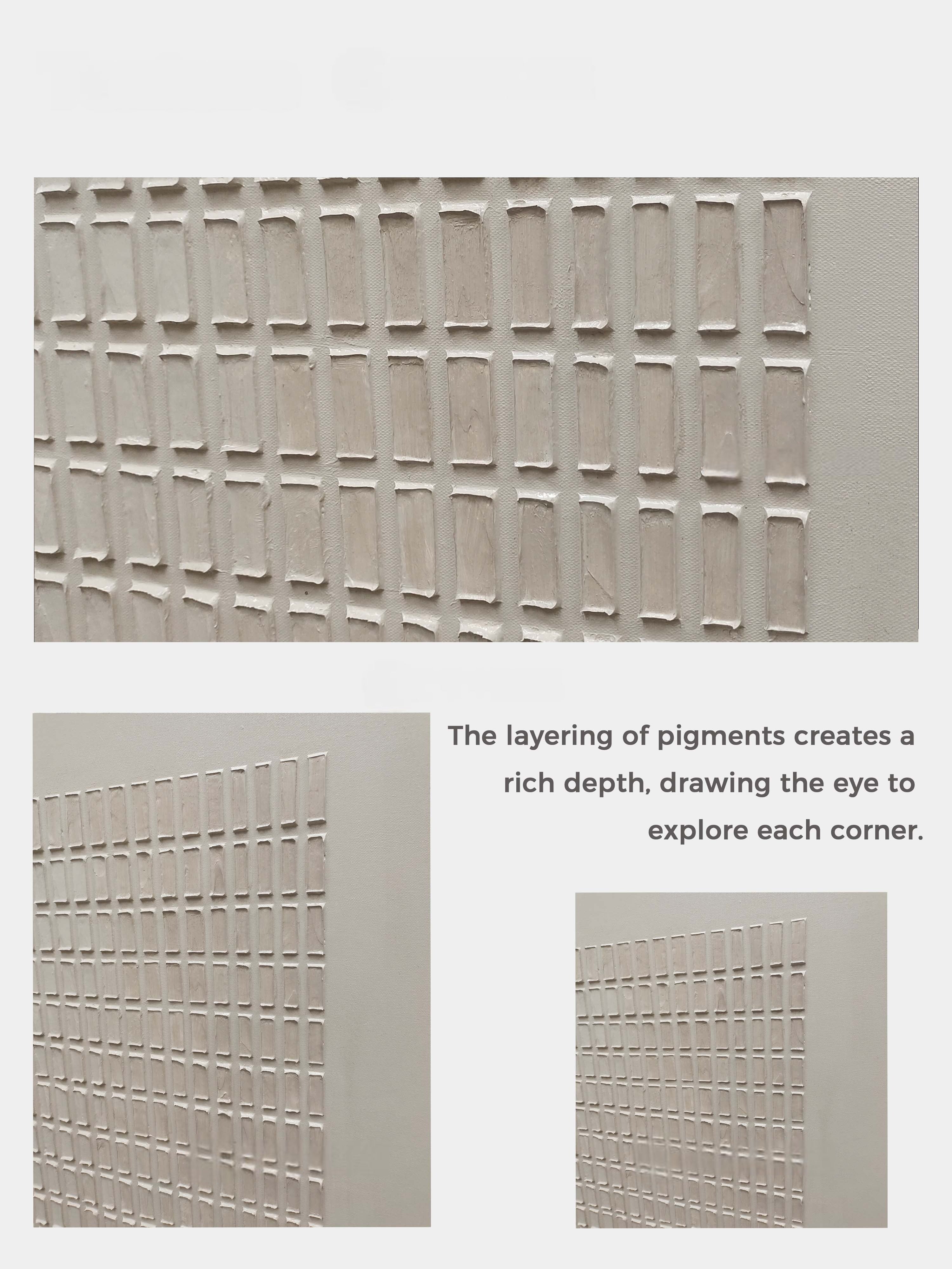 Neutral Grid Pattern Textured Contemporary Wall Art