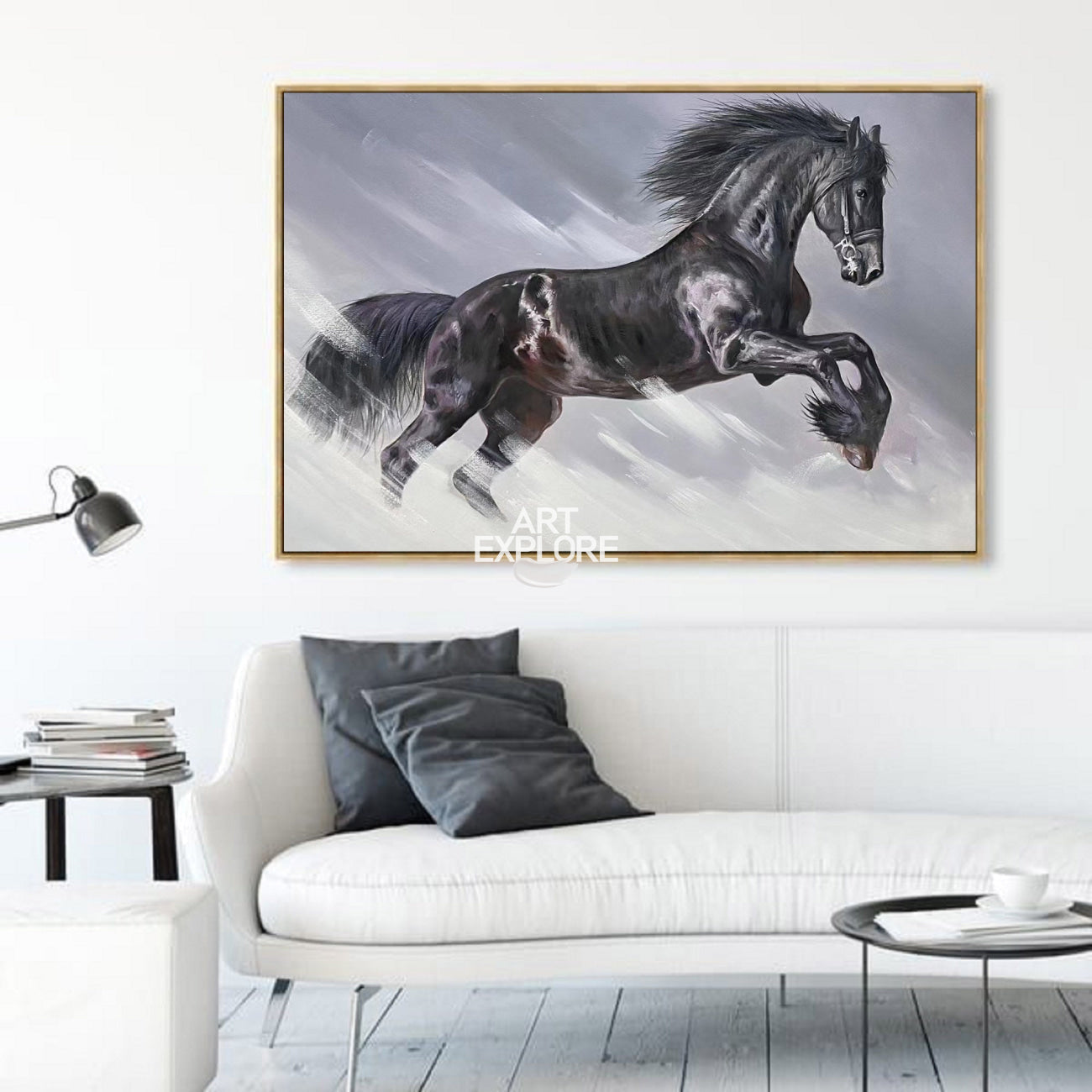 Dynamic Galloping Equine Animal Unstretched Linen Canvas Wall Art