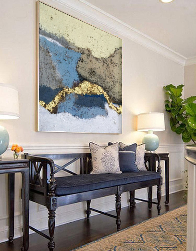 Blue Gold Abstract Landscape Textured Wall Art