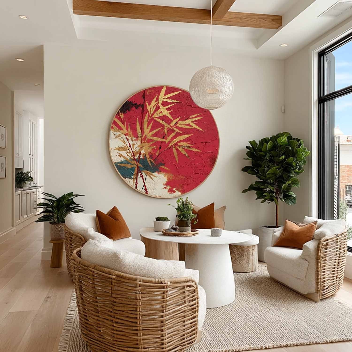 Wall Art Oriental Golden Bamboo Textured
