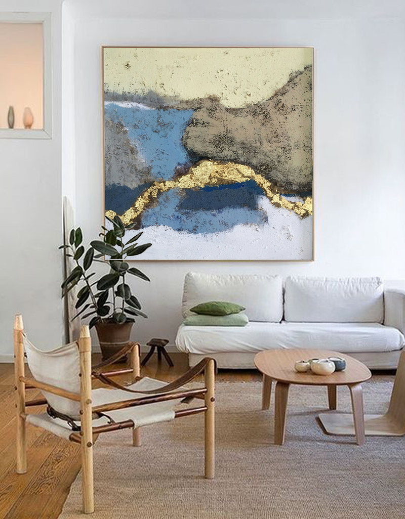 Blue Gold Abstract Landscape Textured Wall Art