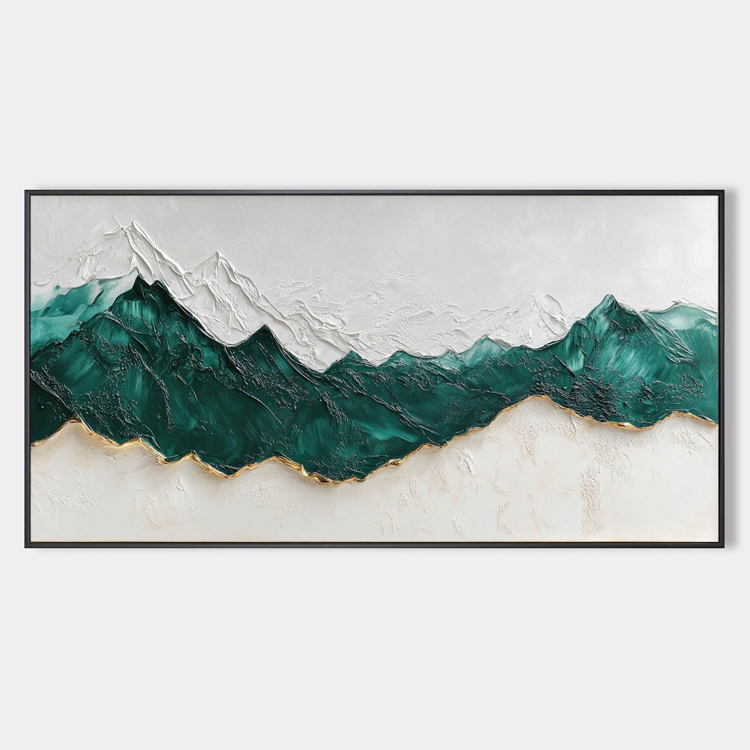 Teal Alpine Peaks Textured Painting