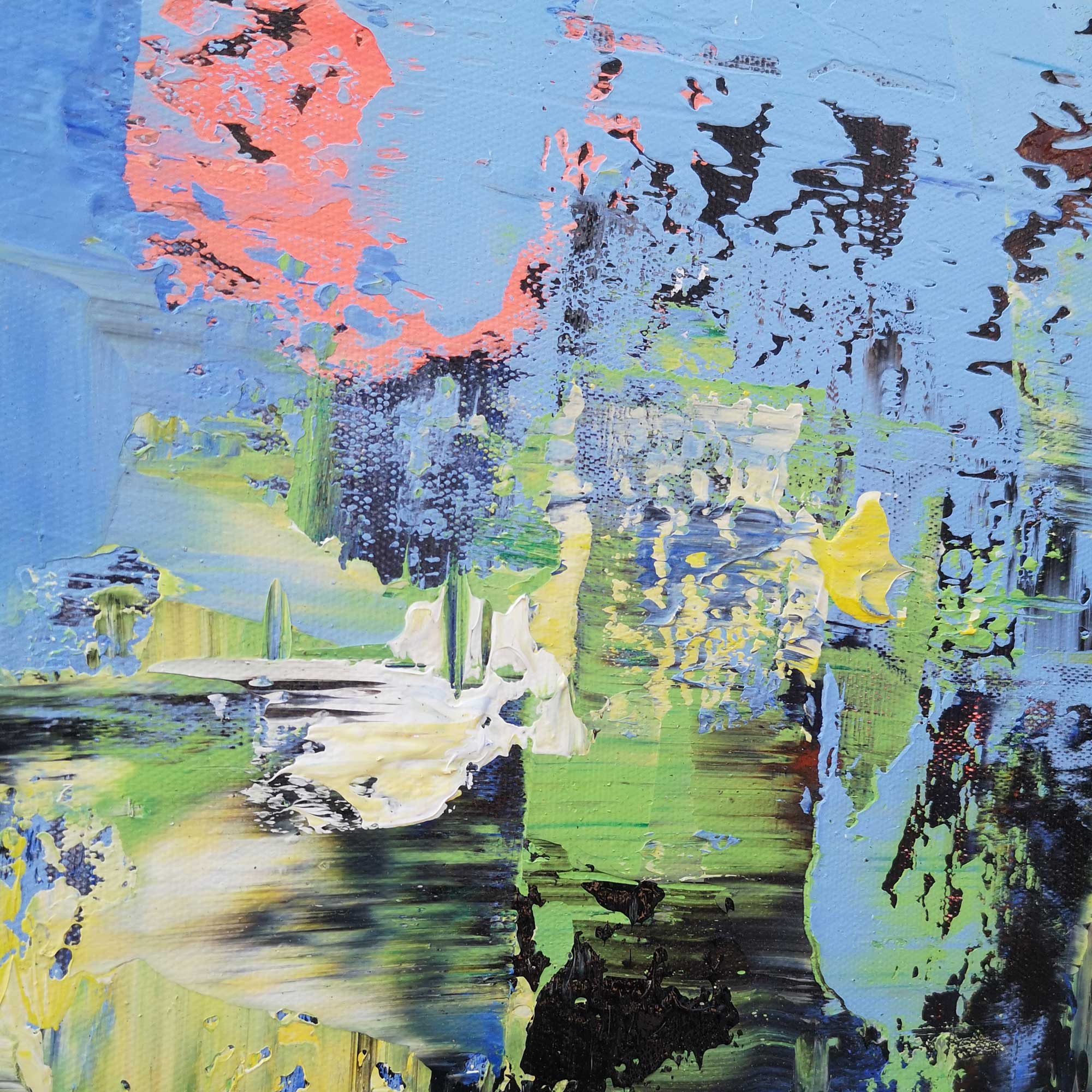 Blue‑Red‑Green Vertical Seascape Abstract Impasto‑Textured Artwork