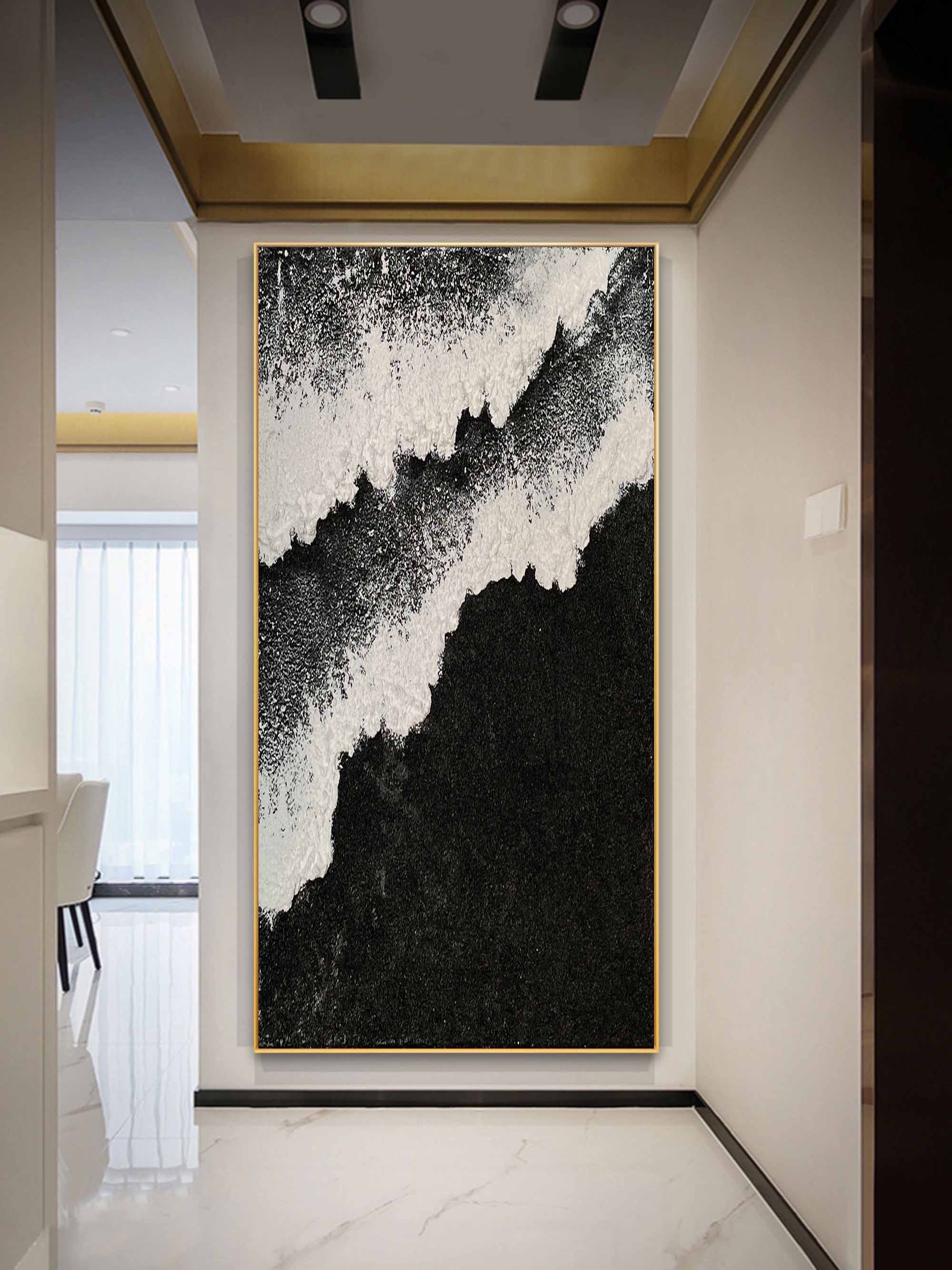 Wall Art Black White Mountain Wave Abstract