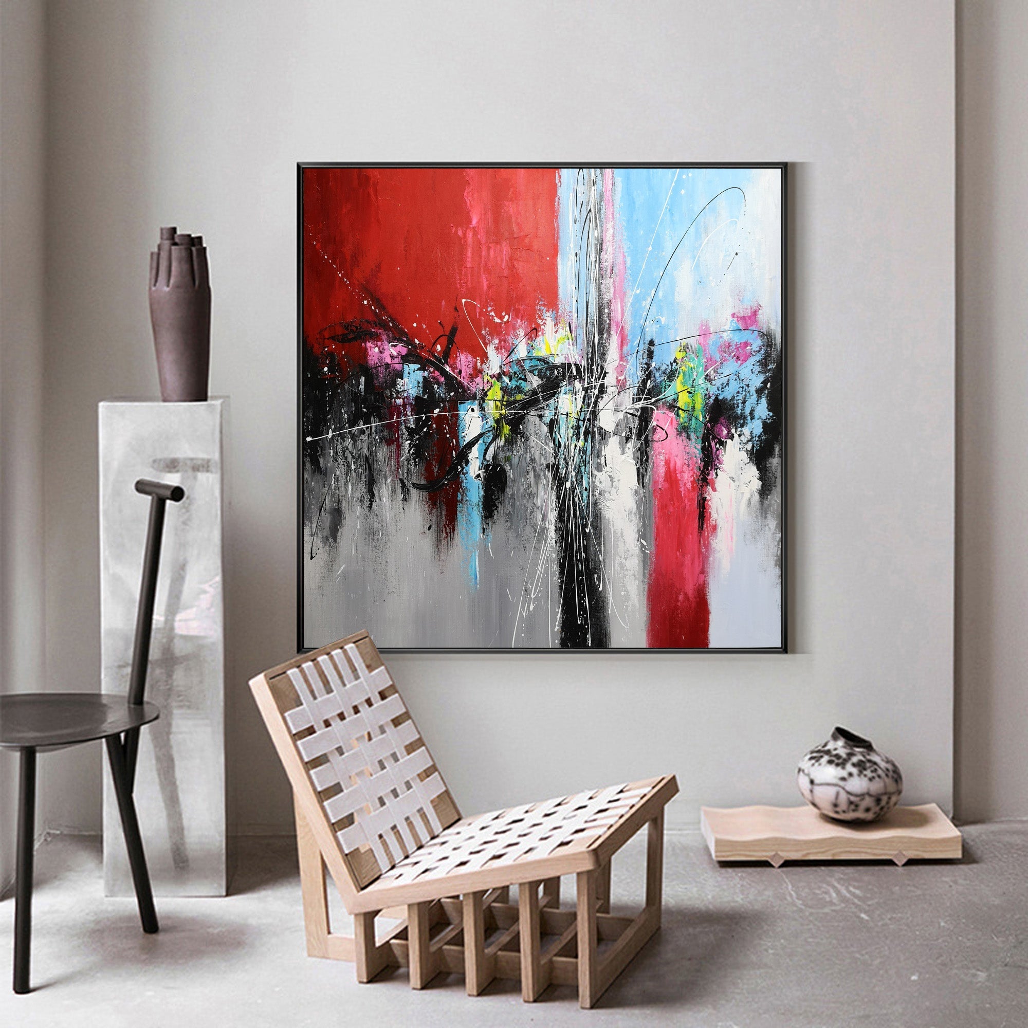 Wall Art Abstract Crimson Cityscape