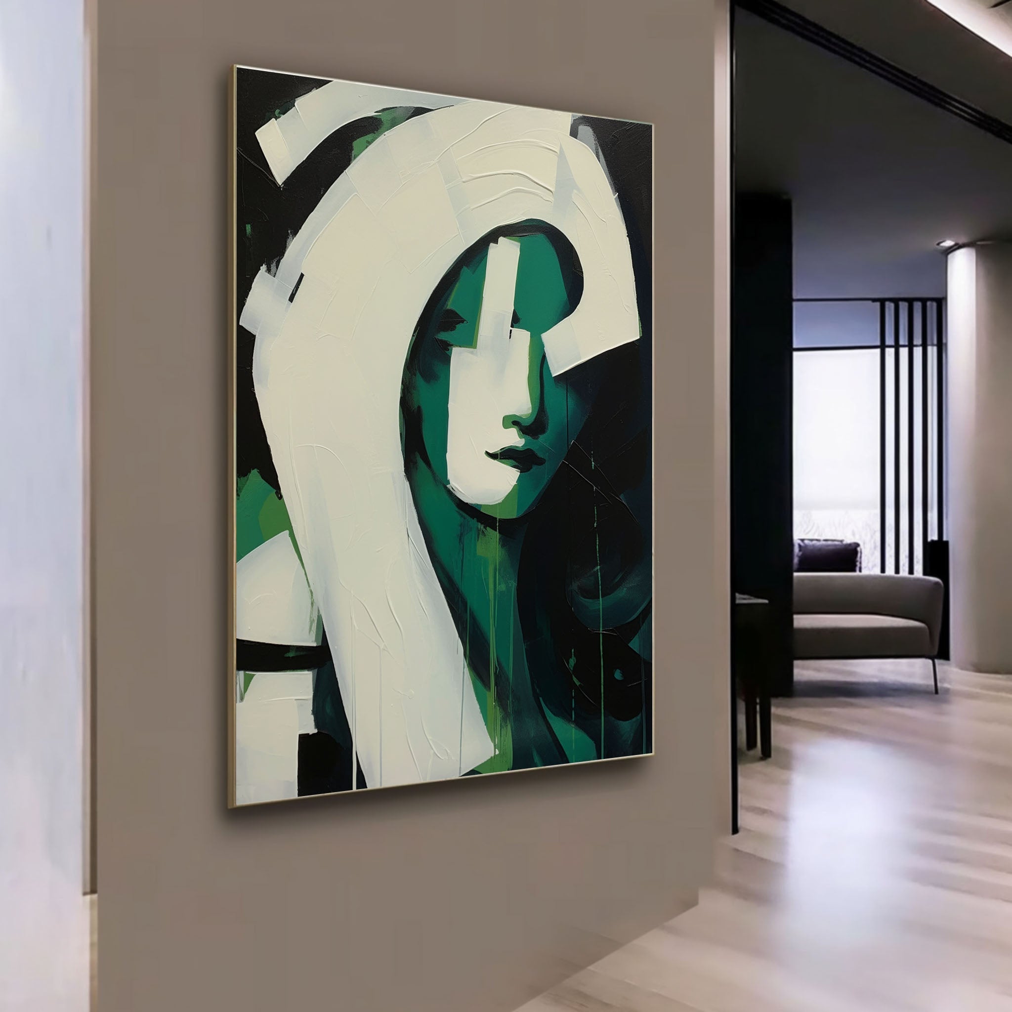 Wall Art Green Waves Contemporary Abstract Minimalist