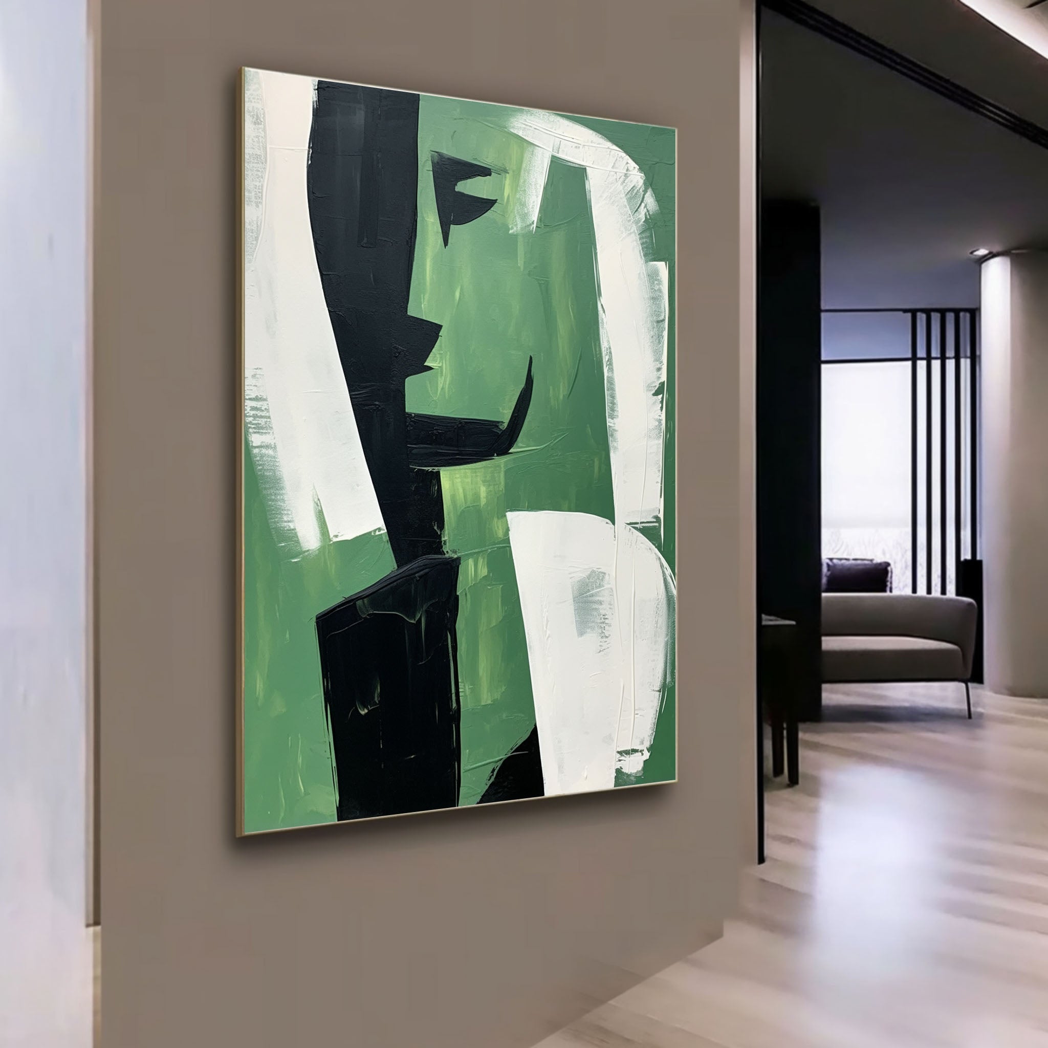 Wall Art Sage Green Black Abstract Face