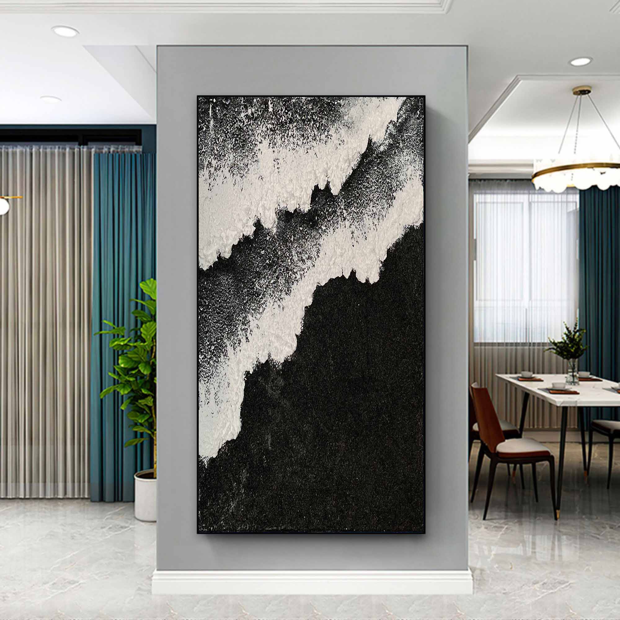 Wall Art Black White Mountain Wave Abstract