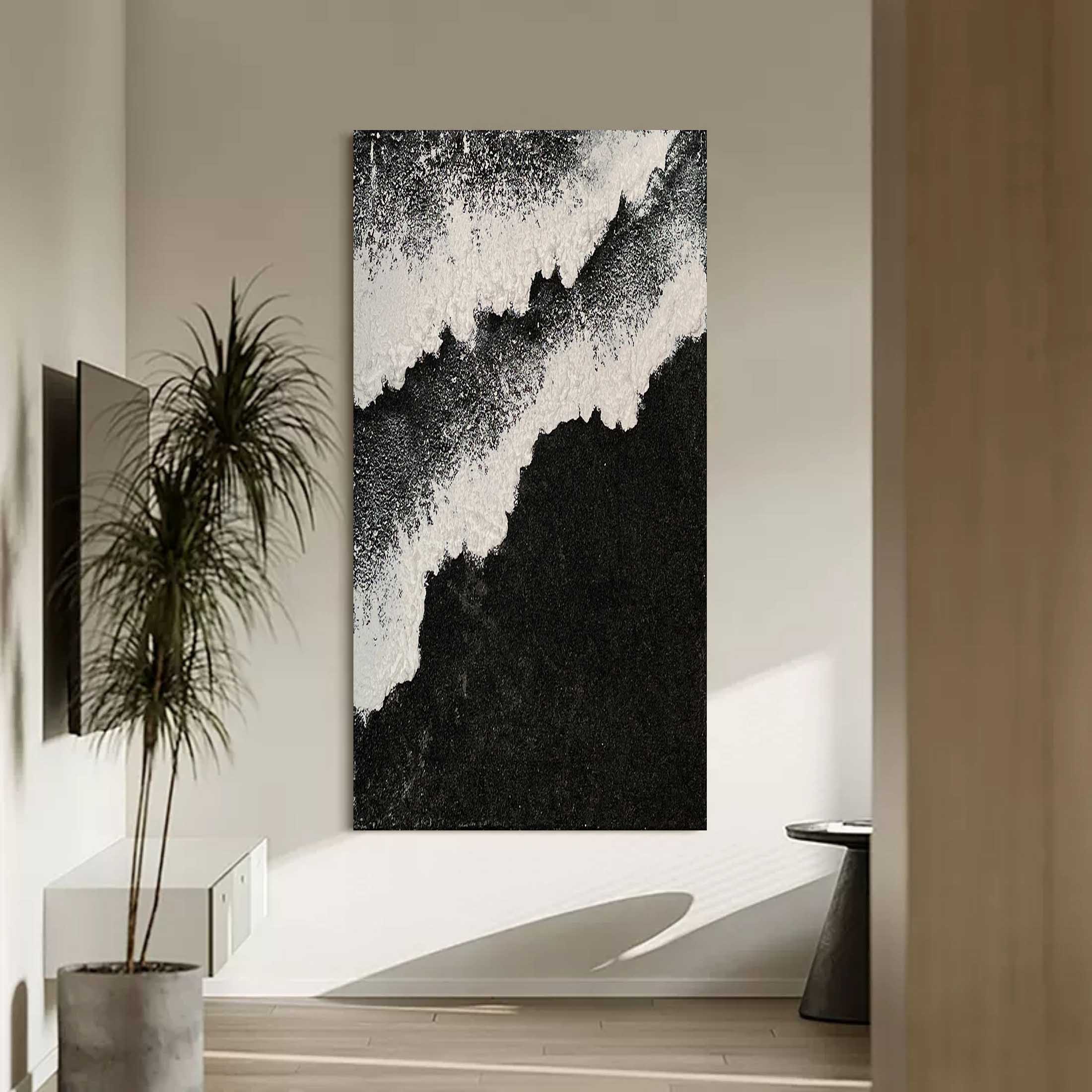 Wall Art Black White Mountain Wave Abstract