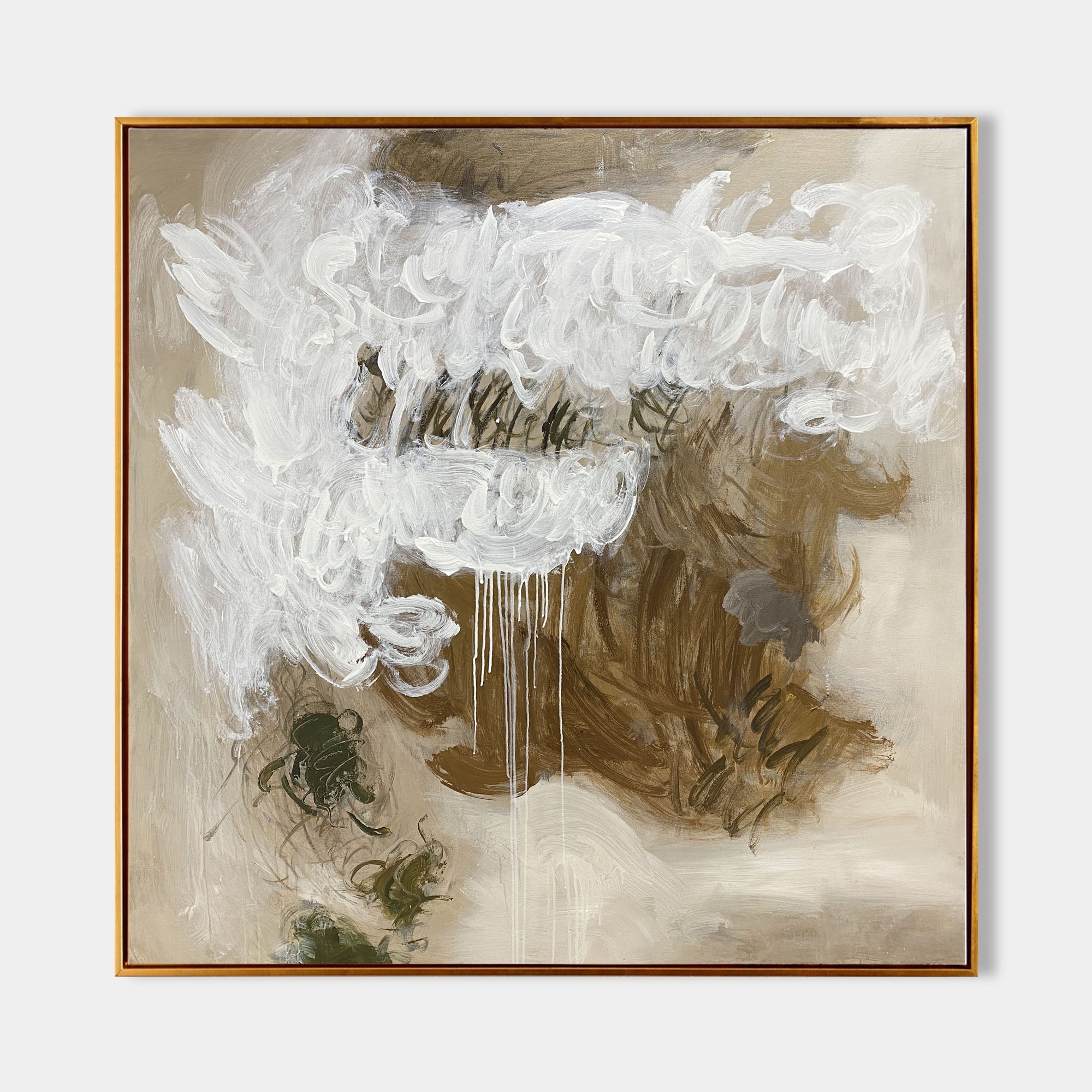 Earth‑Tone Dripping Effect Abstract Ready‑to‑Hang Wall Artwork