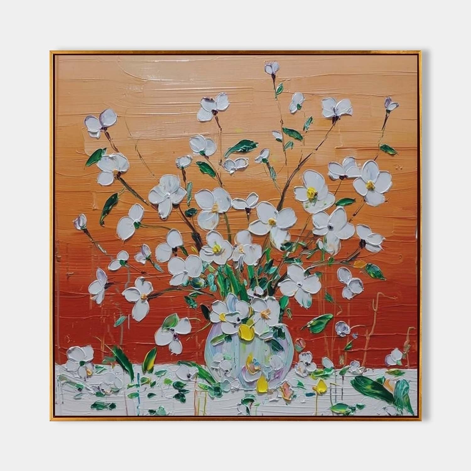 White Floral Bouquet 3D Impasto Painting