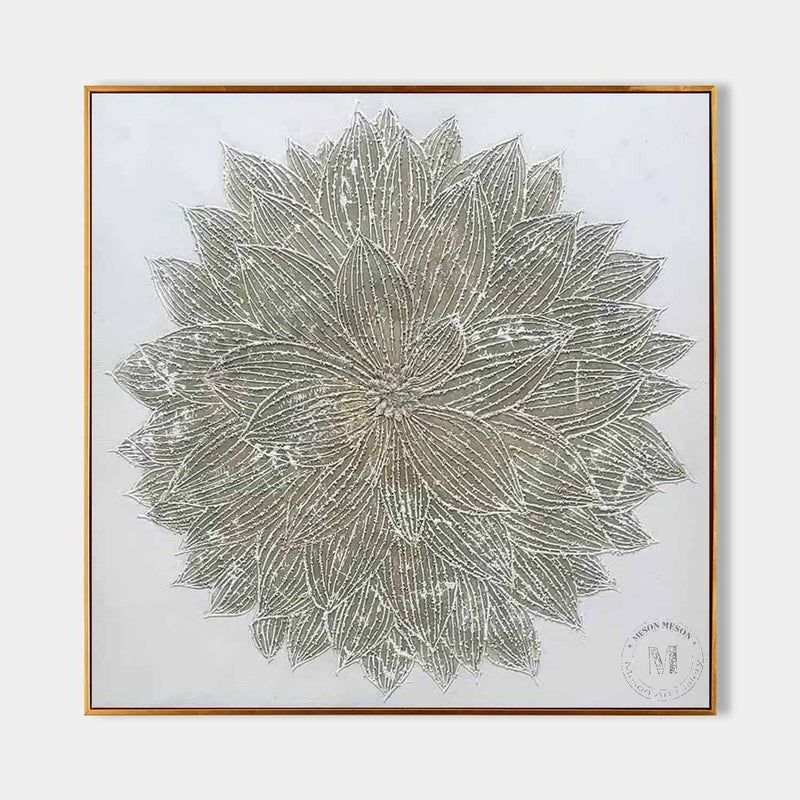 Wall Art Radial Floral Leaf Neutral Line
