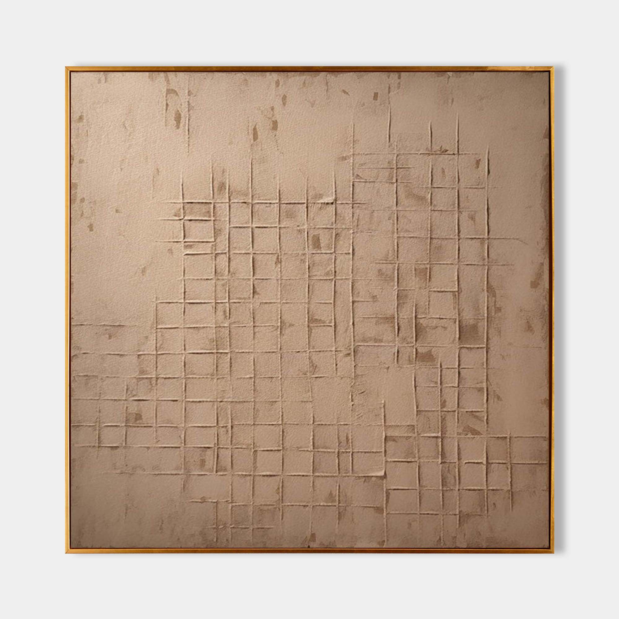 Wall Art Beige Grid Plaster Relief Canvas