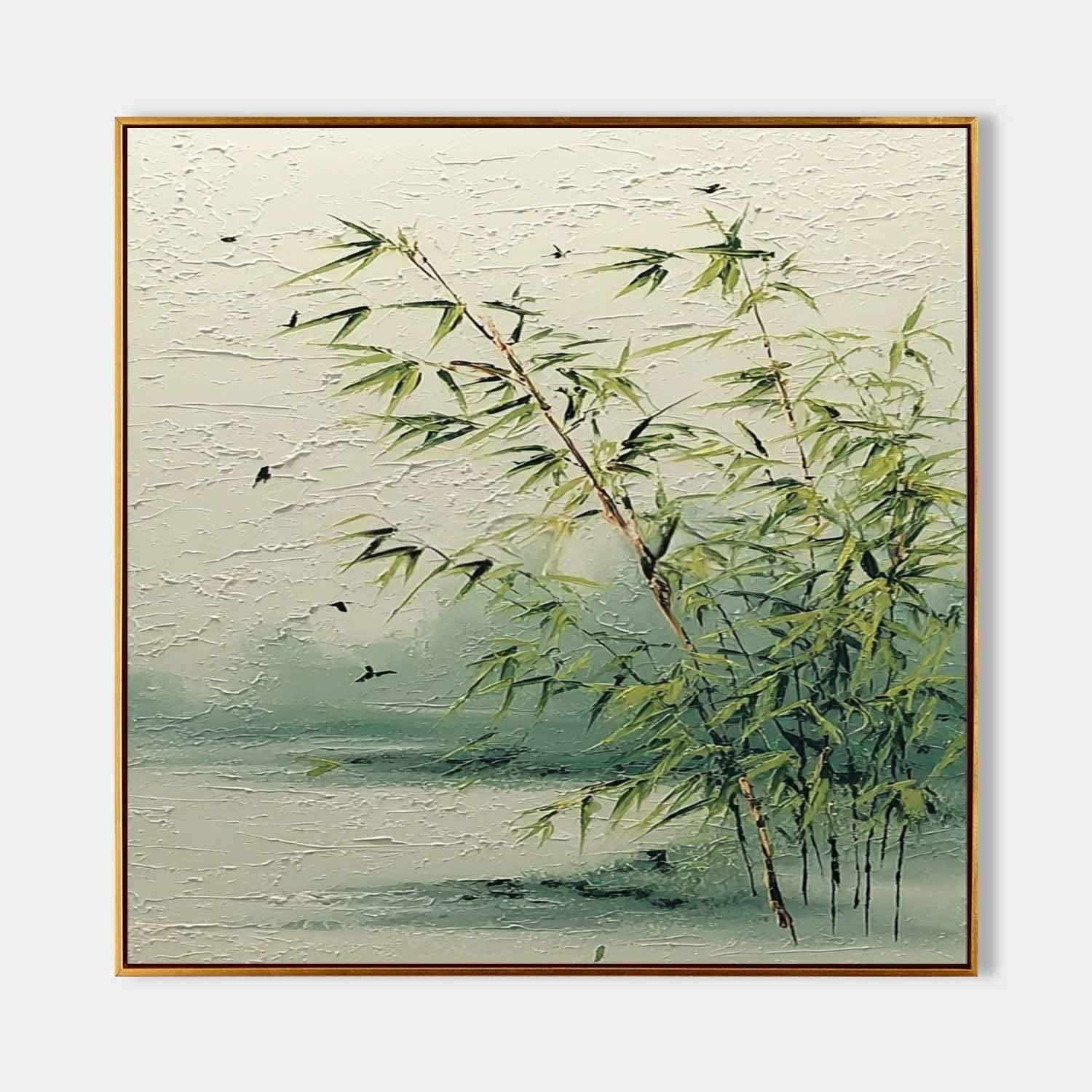 Tranquil Lakeside Bamboo 3D Impasto Painting