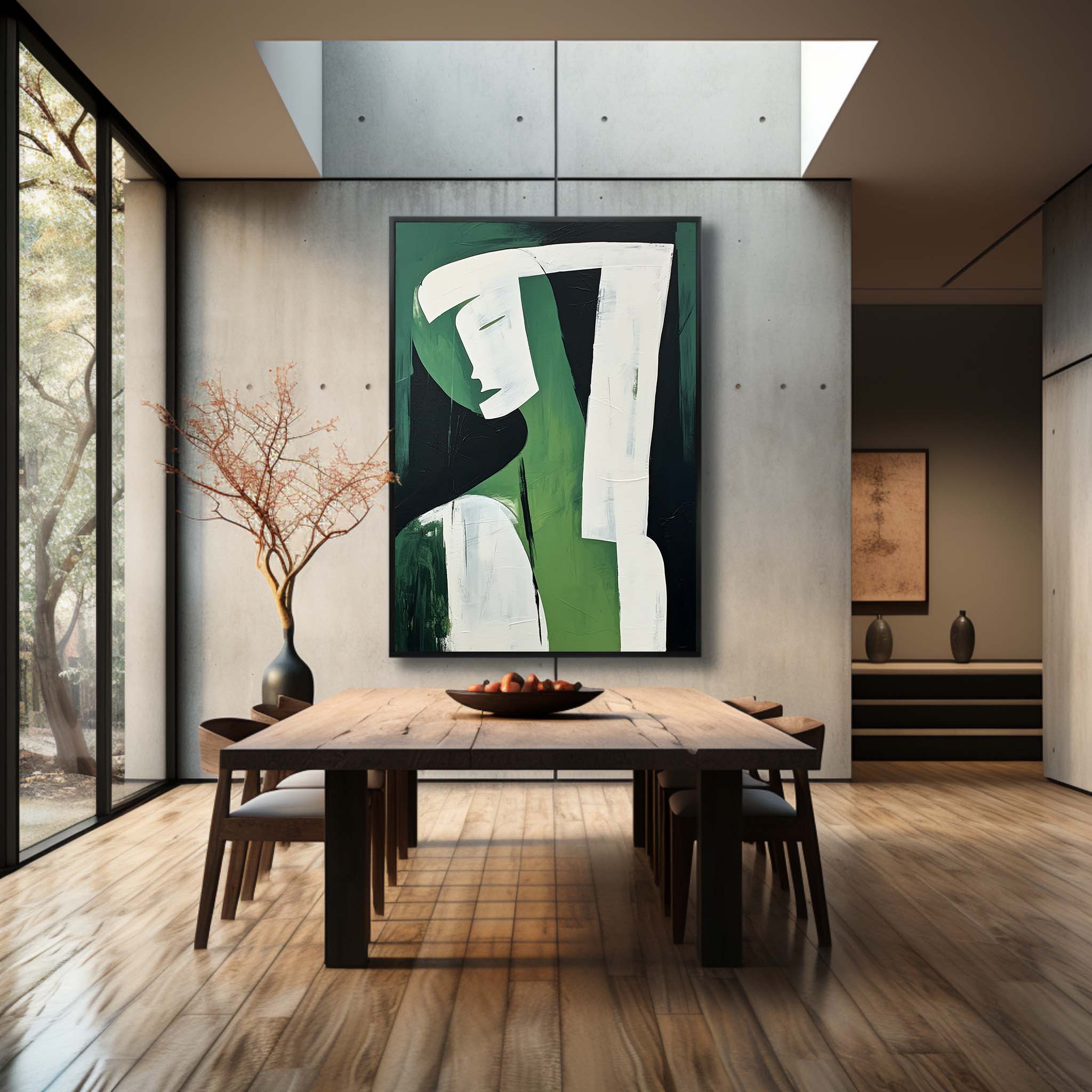 Wall Art Green Black Abstract Face Profile Plaster